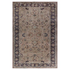 Doris Leslie Blau Turkish Antique Allover Floral Warm Tan Silk Rug - c. 1900