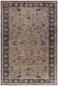 Doris Leslie Blau Turkish Antique Allover Floral Warm Tan Silk Rug - c. 1900