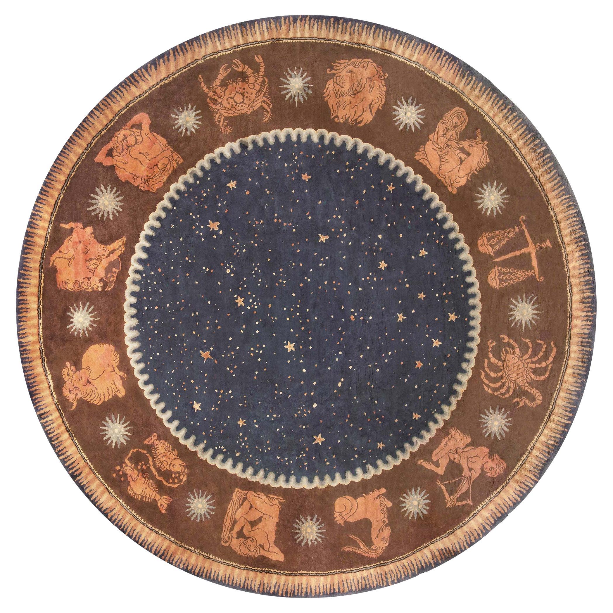 Doris Leslie Blau Unique Circular French Art Deco Rug by Paul Follot For Sale