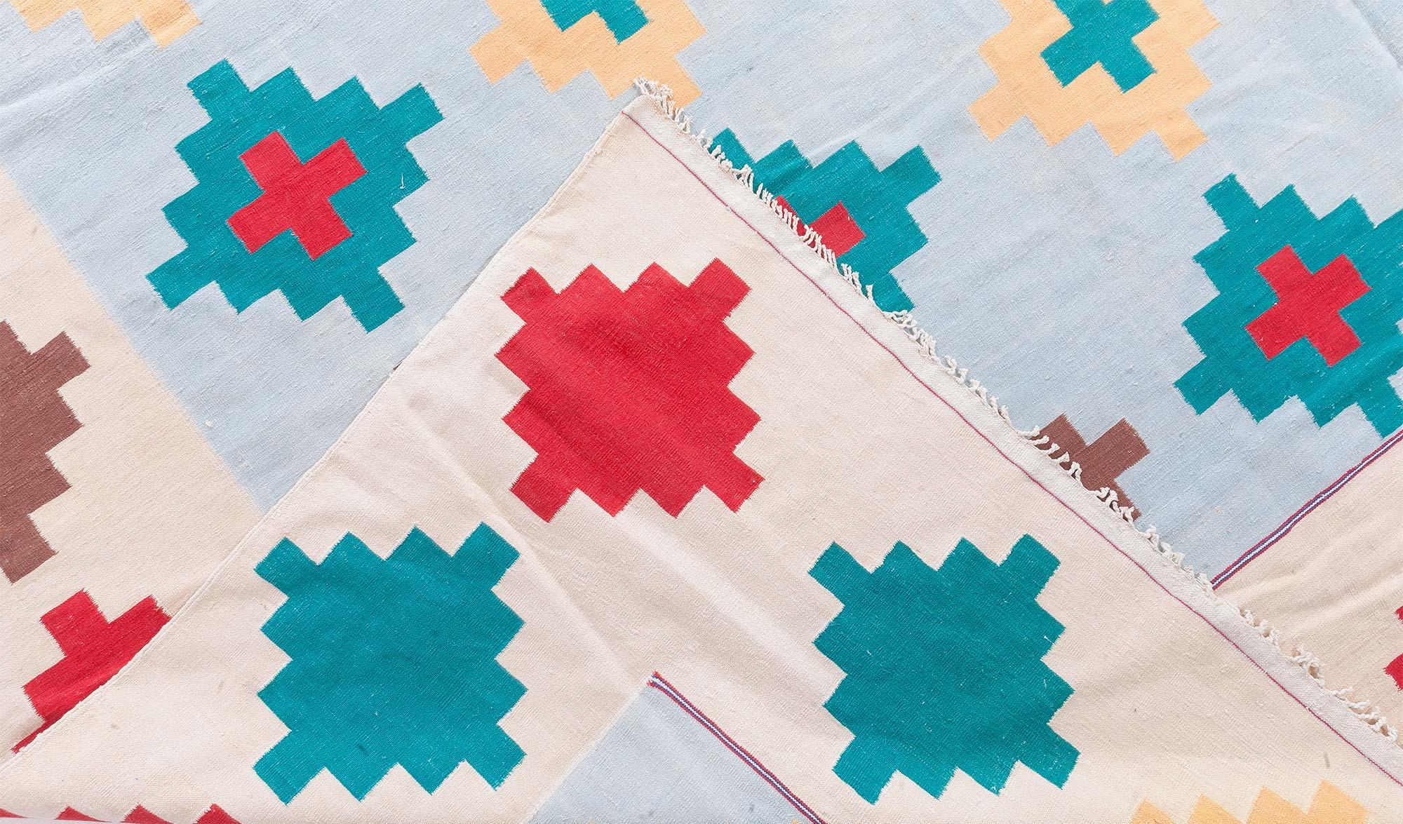 Doris Leslie Blau Vibrant Oversized Antique Indian Dhurrie Rug For Sale 3