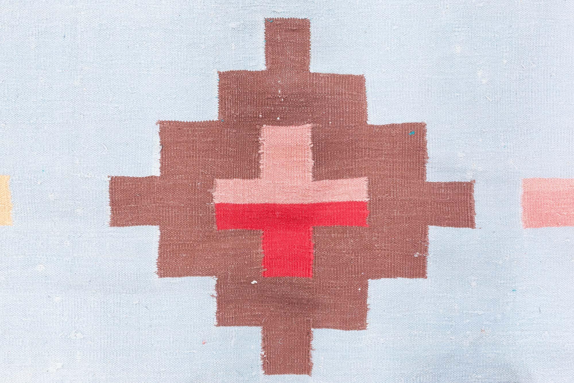 Vibrant Oversized Antique Indian Dhurrie Rug, Handwoven Geometric Masterpiece in Pastel and Jewel
Size: 18'0