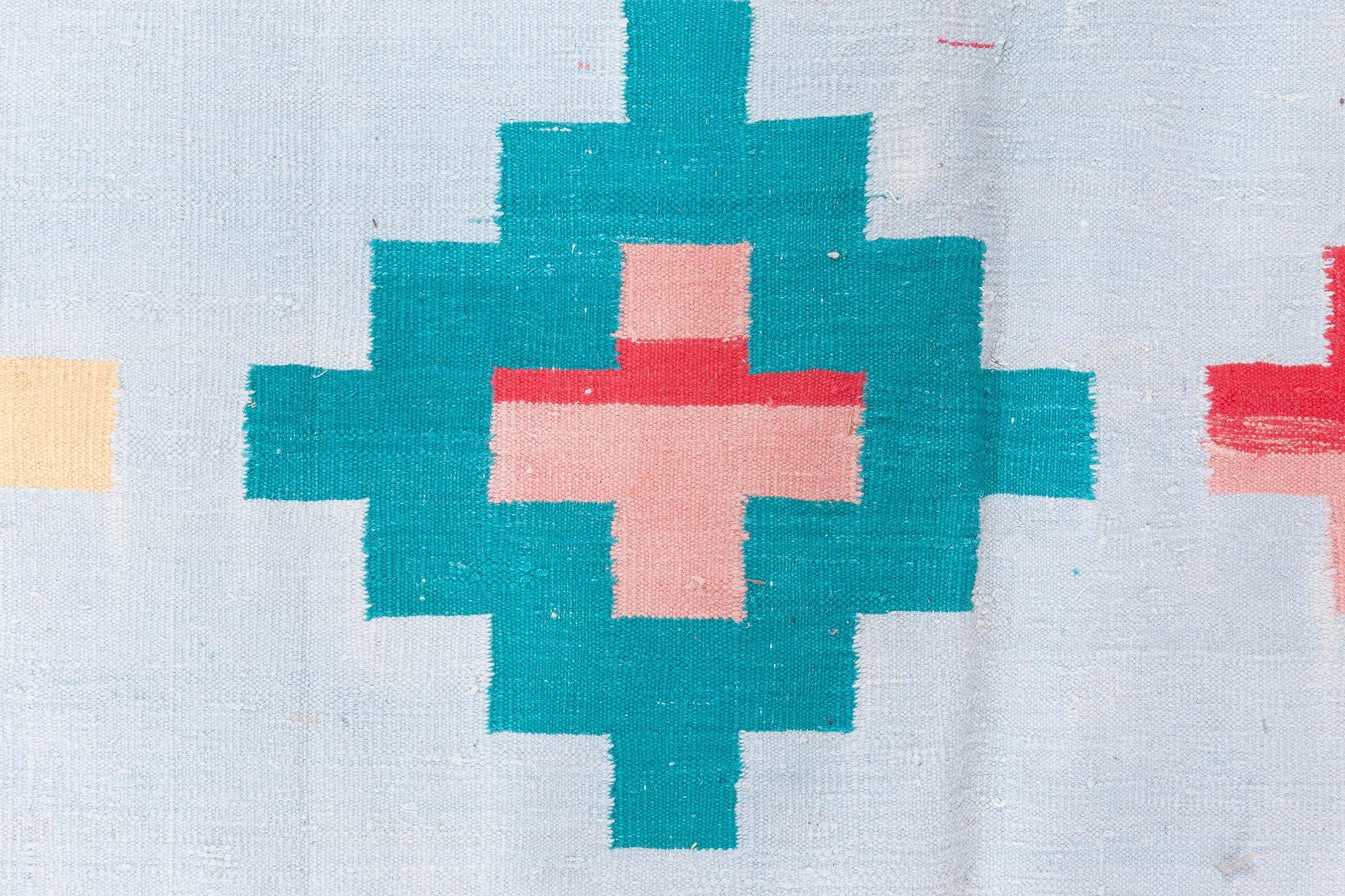 Mid-Century Modern Doris Leslie Blau Vibrant Oversized Antique Indian Dhurrie Rug For Sale