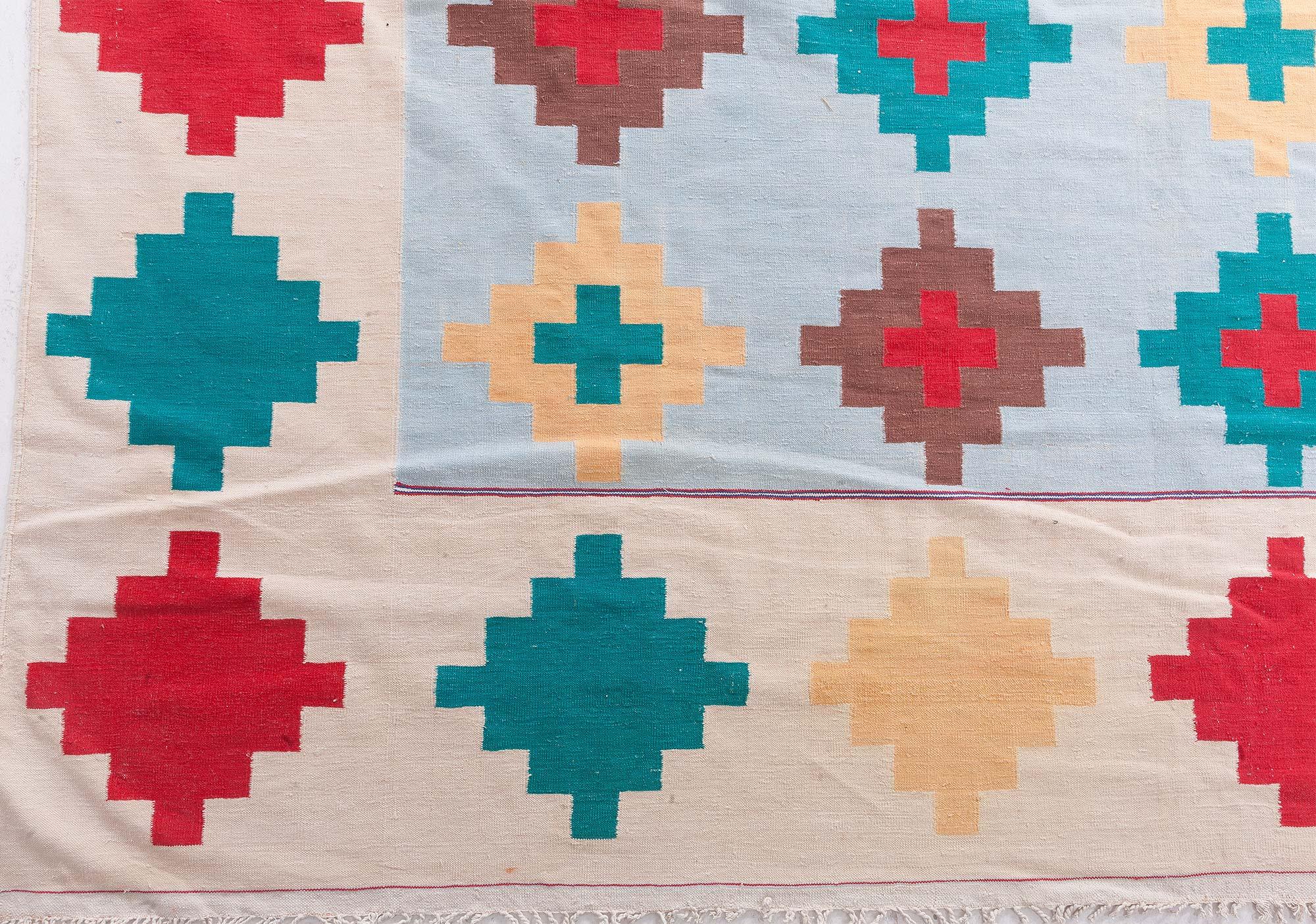 Cotton Doris Leslie Blau Vibrant Oversized Antique Indian Dhurrie Rug For Sale