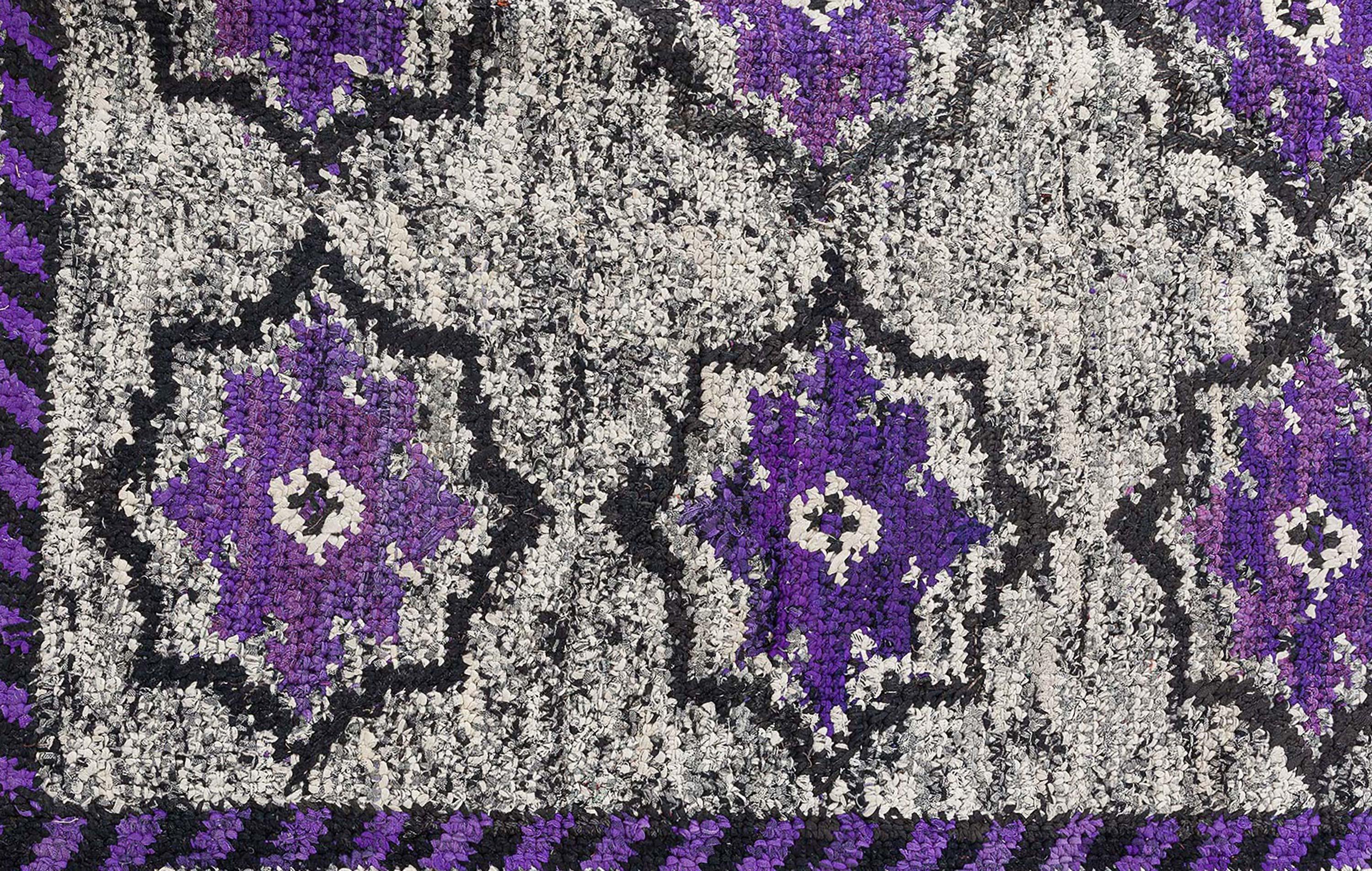 Other Doris Leslie Blau Vibrant Vintage American Hooked Rug in Purple and Grey For Sale
