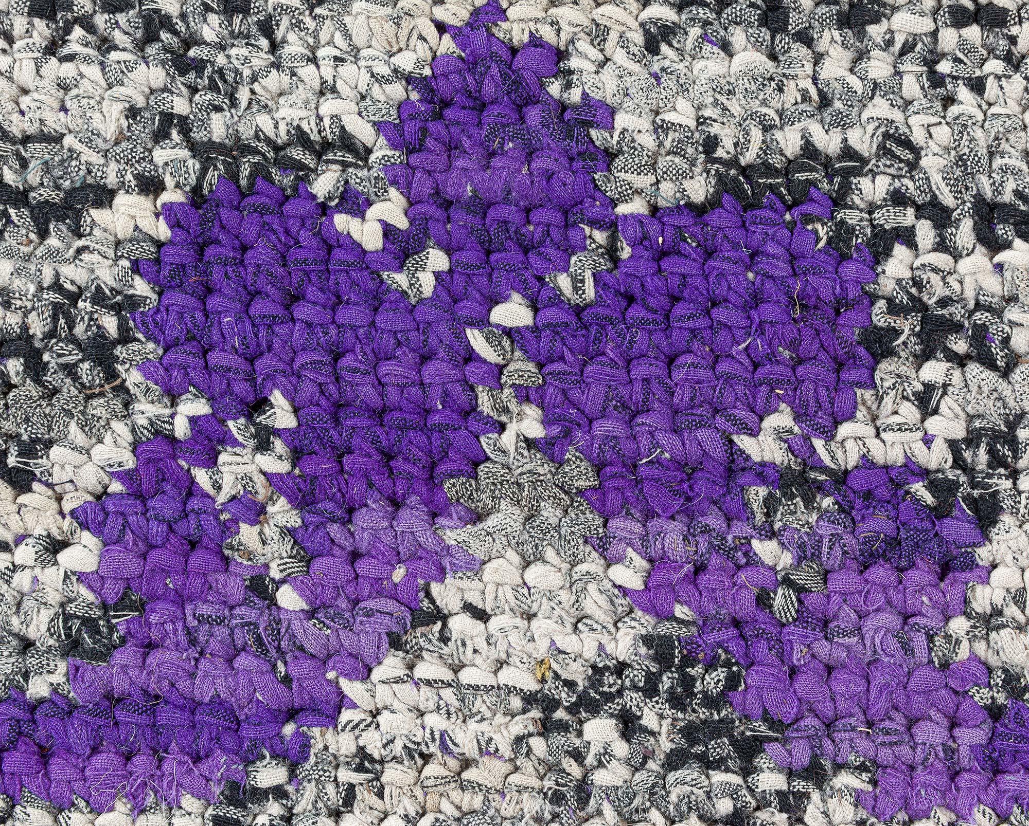 20th Century Doris Leslie Blau Vibrant Vintage American Hooked Rug in Purple and Grey For Sale