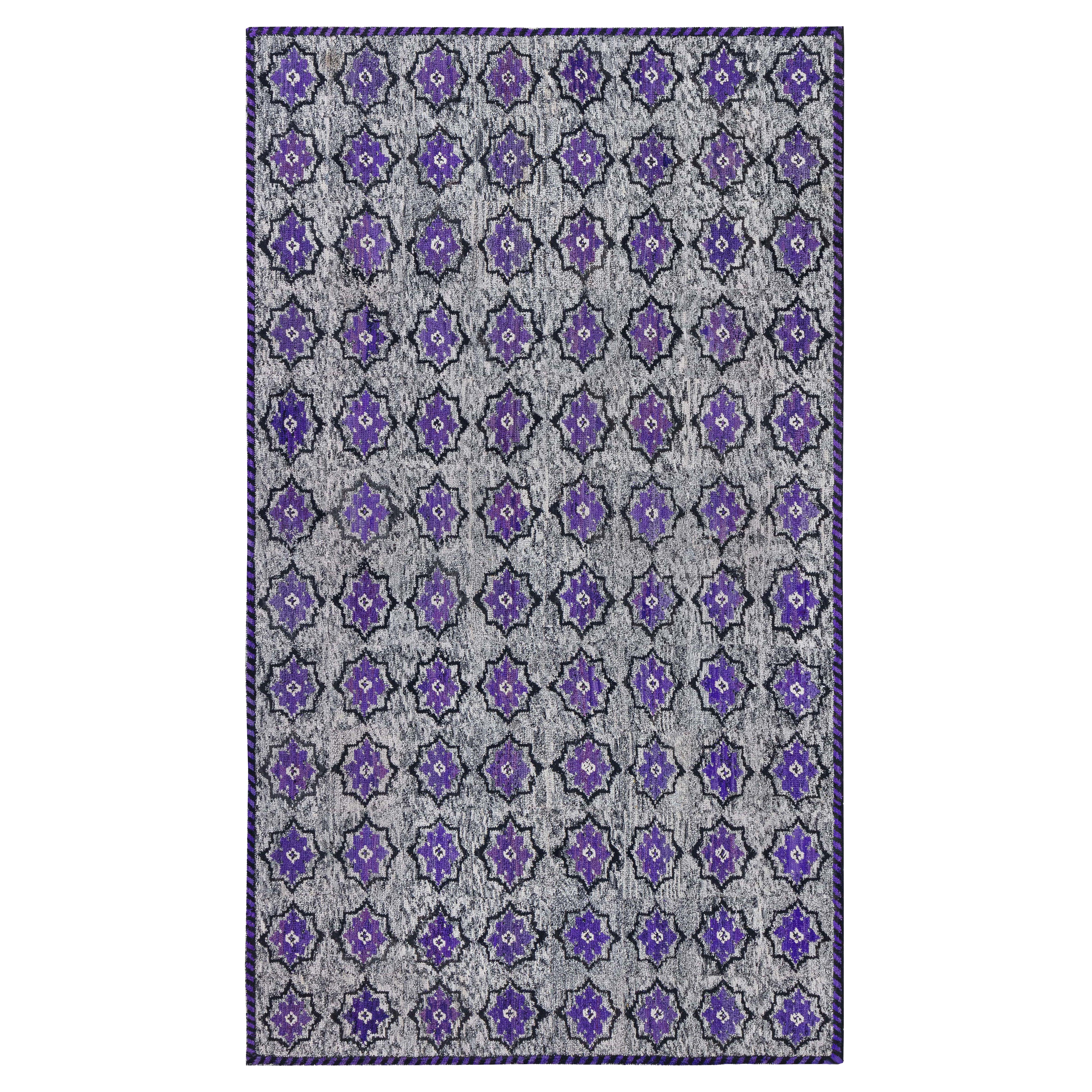 Doris Leslie Blau Vibrant Vintage American Hooked Rug in Purple and Grey