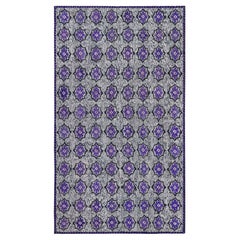 Tapis crocheté américain vintage Doris Leslie Blau vibrant en violet et gris