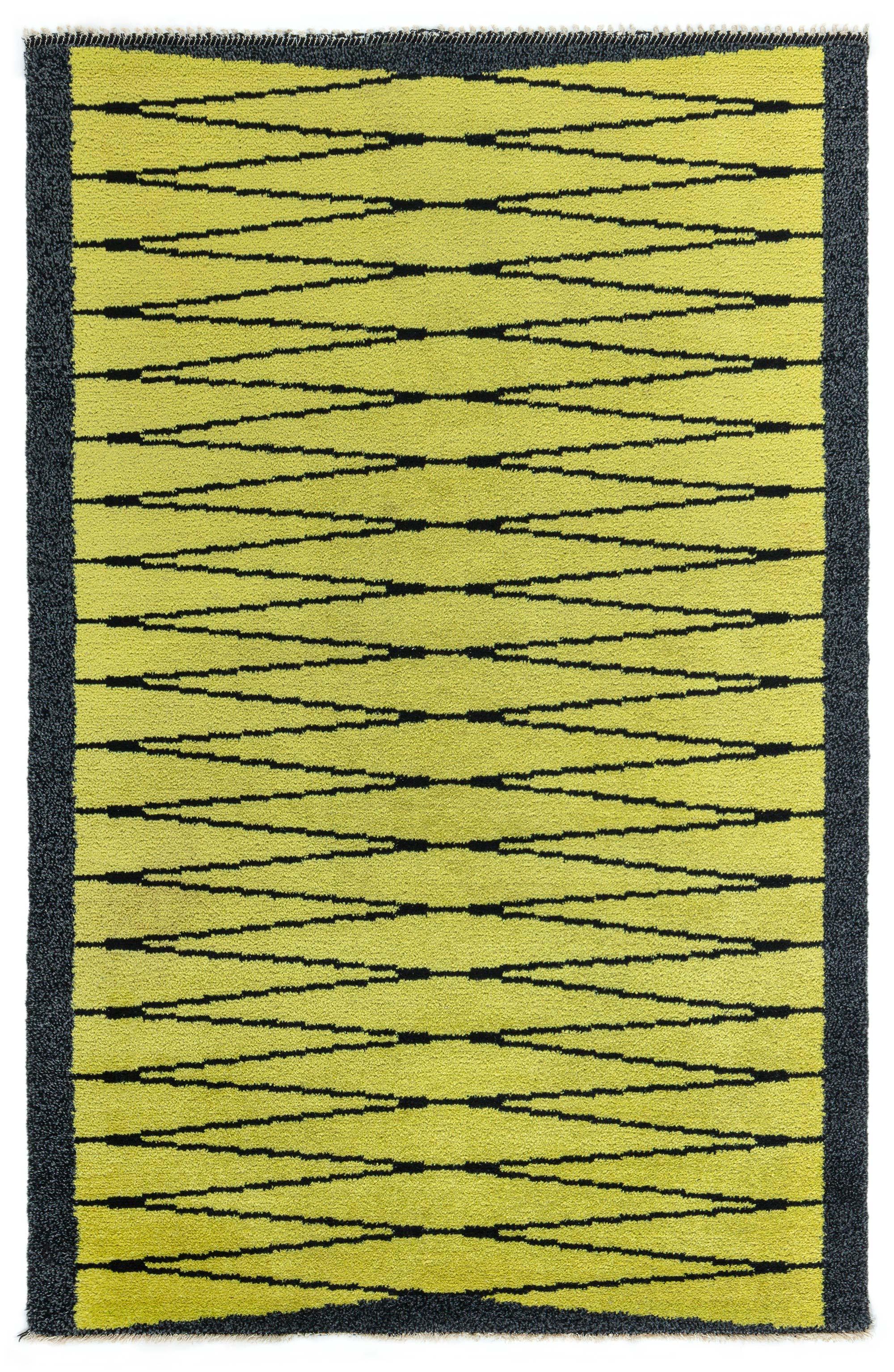 Doris Leslie Blau Alfombra Vintage Vibrante de Pelo Sueco en Amarillo y Carbón