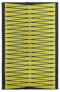 Doris Leslie Blau Alfombra Vintage Vibrante de Pelo Sueco en Amarillo y Carbón