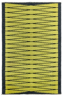 Doris Leslie Blau Vibrant Vintage Swedish Pile Rug in Yellow and Charcoal