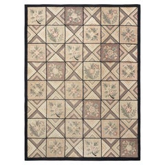 Doris Leslie Blau Vintage American Hooked Floral Soft Beige Carpet Patchwork