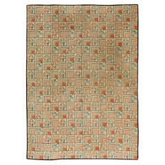 Doris Leslie Blau Vintage American Hooked Floral Soft Beige Hand-Knotted Carpet