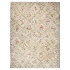 Doris Leslie Blau Vintage American Hooked Floral Soft Beige Hand-Knotted Carpet