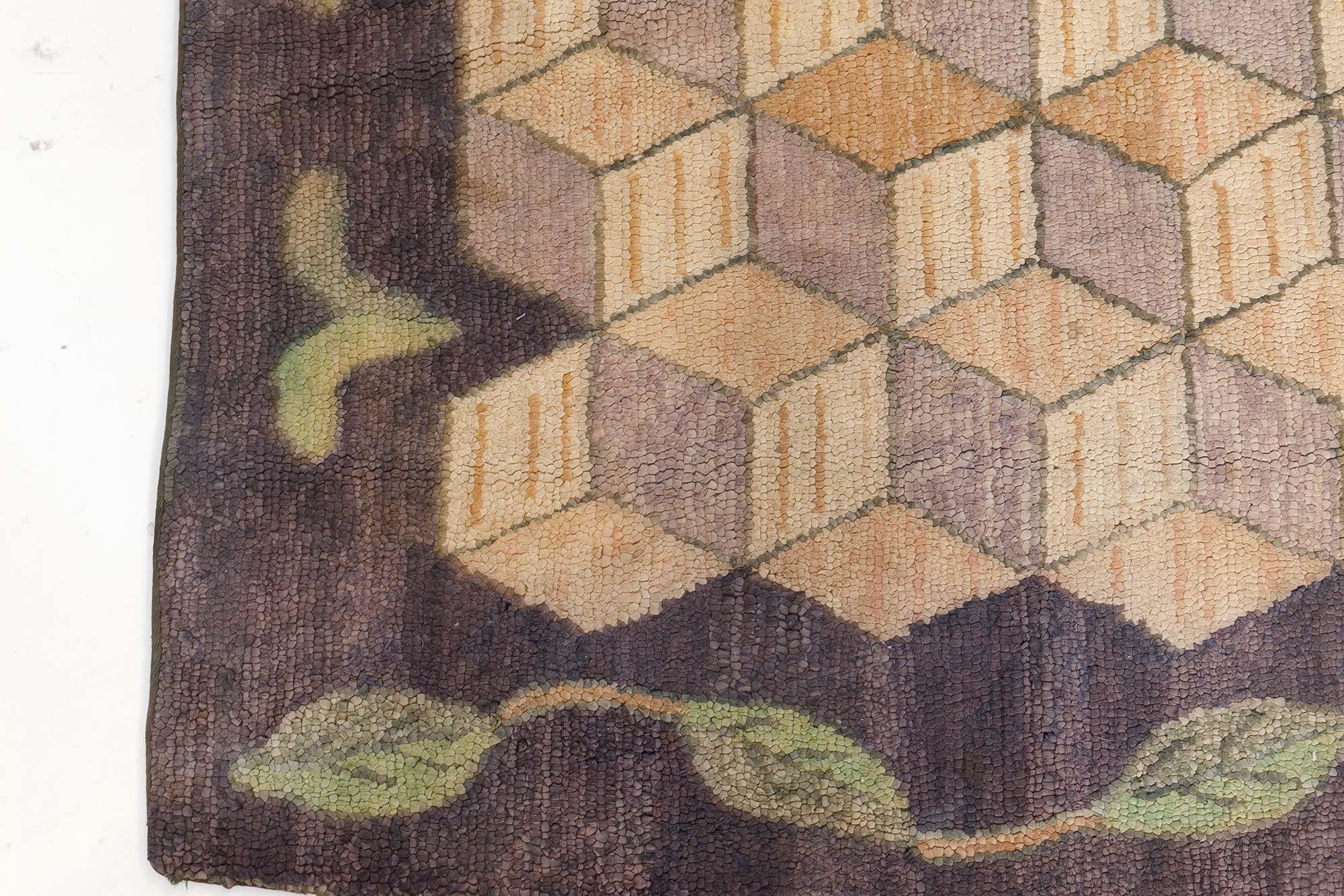 Mid-Century Modern Doris Leslie Blau Vintage American Hooked Geometric Rug For Sale