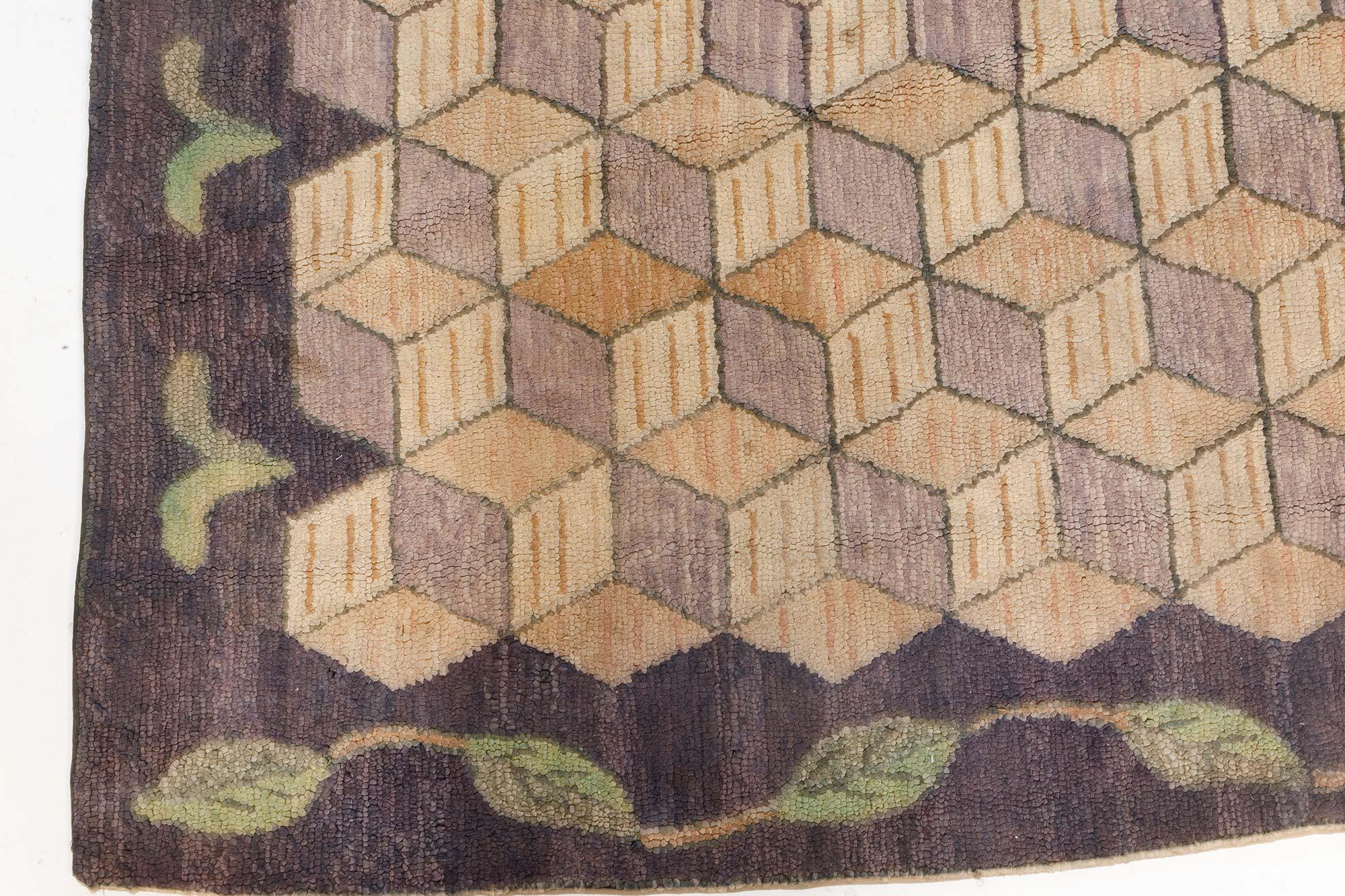 Hand-Knotted Doris Leslie Blau Vintage American Hooked Geometric Rug For Sale