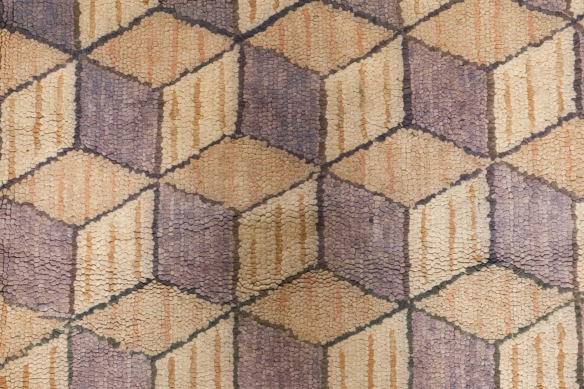 20th Century Doris Leslie Blau Vintage American Hooked Geometric Rug For Sale