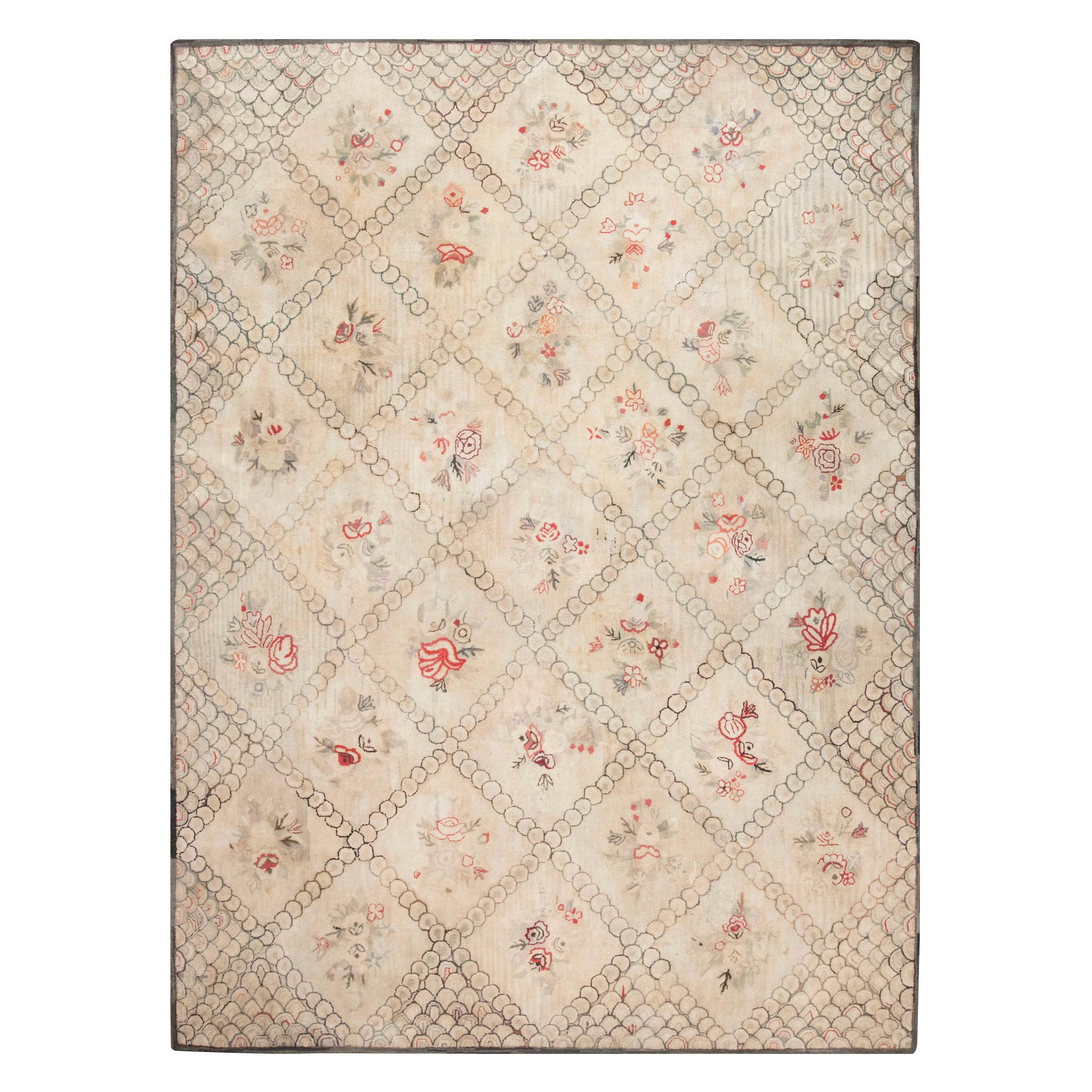 Doris Leslie Blau Vintage American Hooked Rug with Floral Medallions