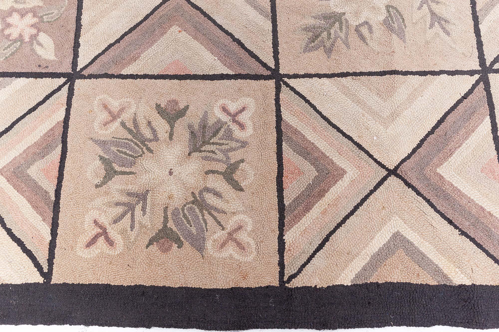 Mid-Century Modern Doris Leslie Blau Vintage American Hooked Rug with Geometric Design For Sale