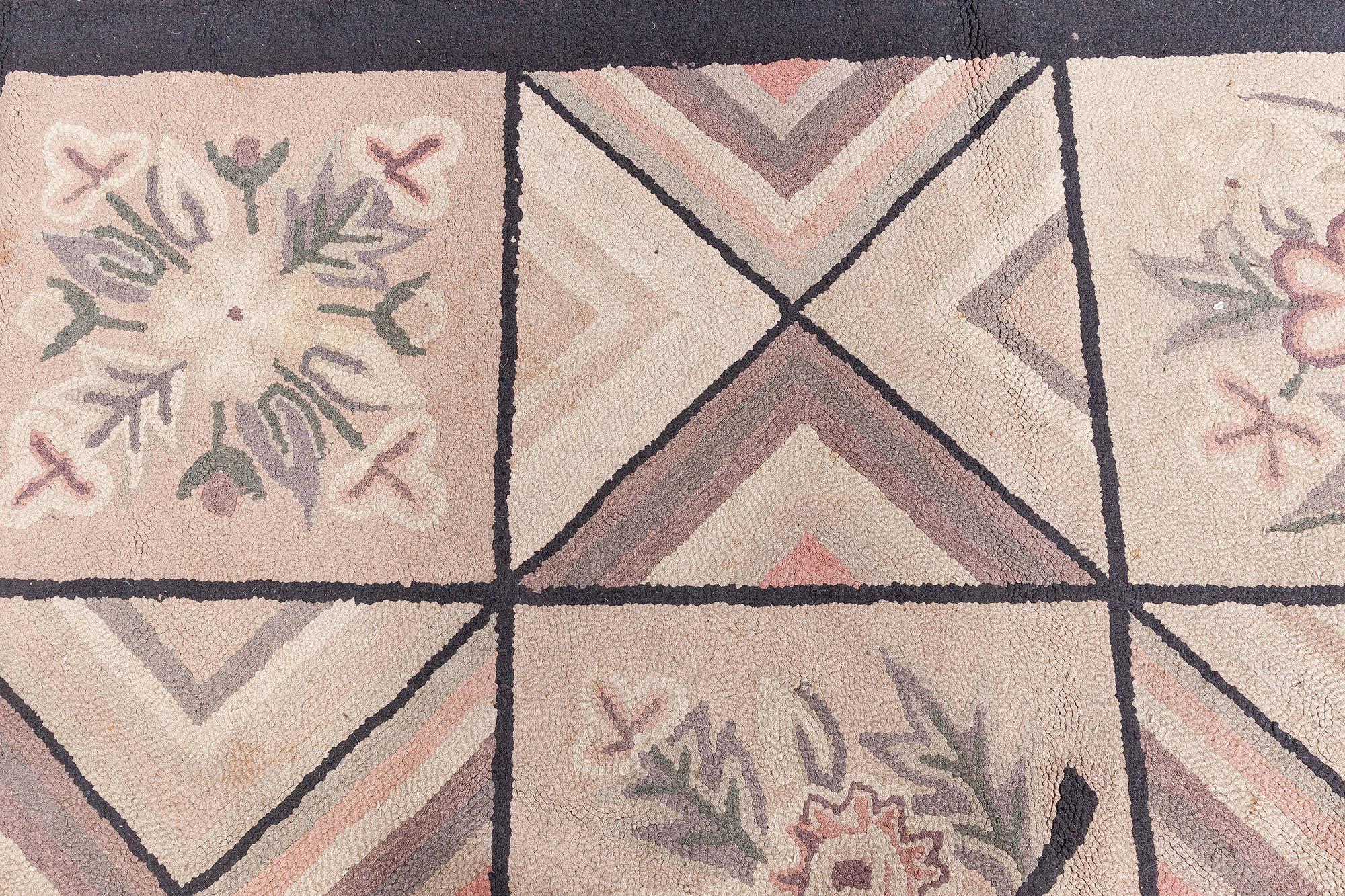 Doris Leslie Blau Vintage American Hooked Rug with Geometric Design For Sale 1