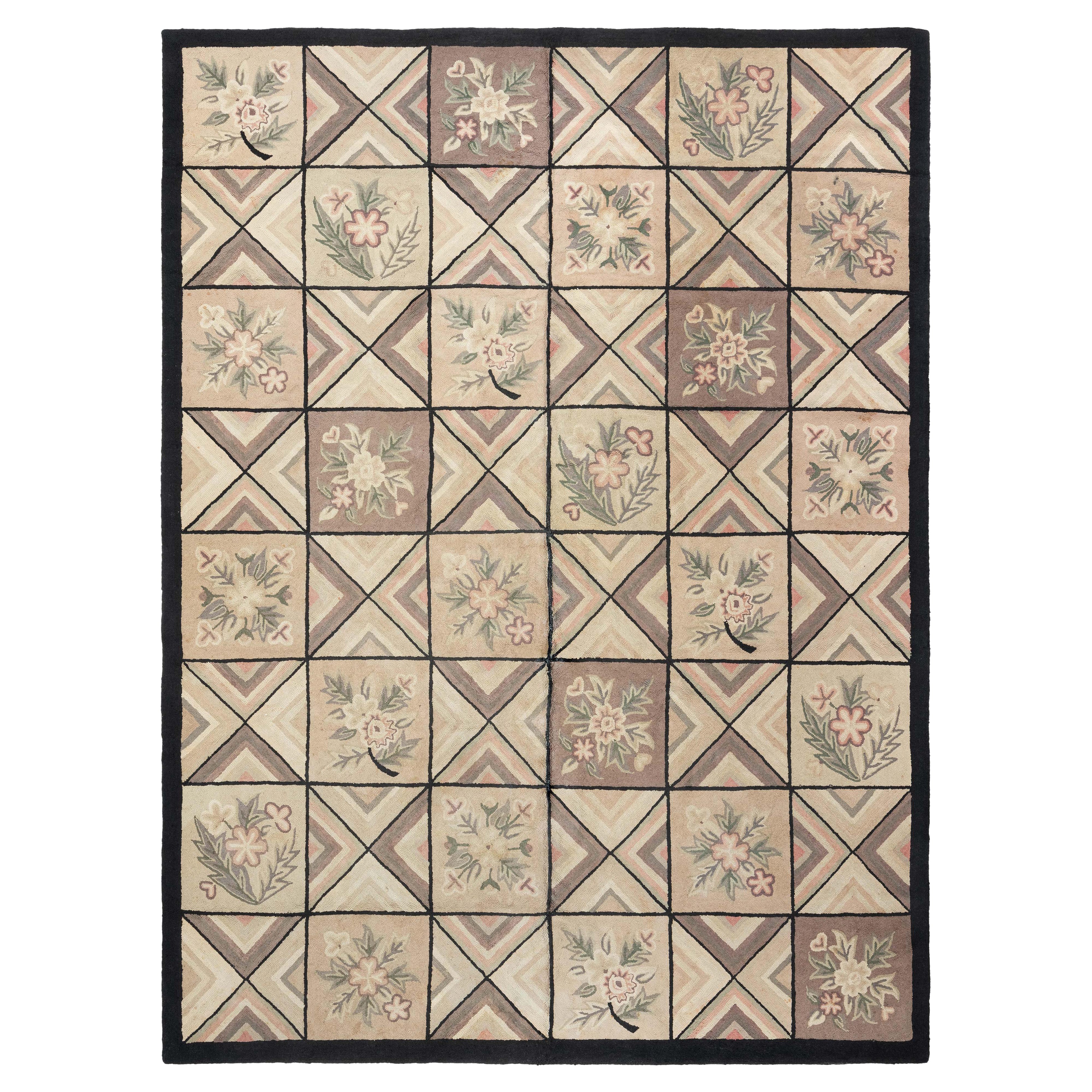 Doris Leslie Blau Vintage American Hooked Rug with Geometric Design For Sale