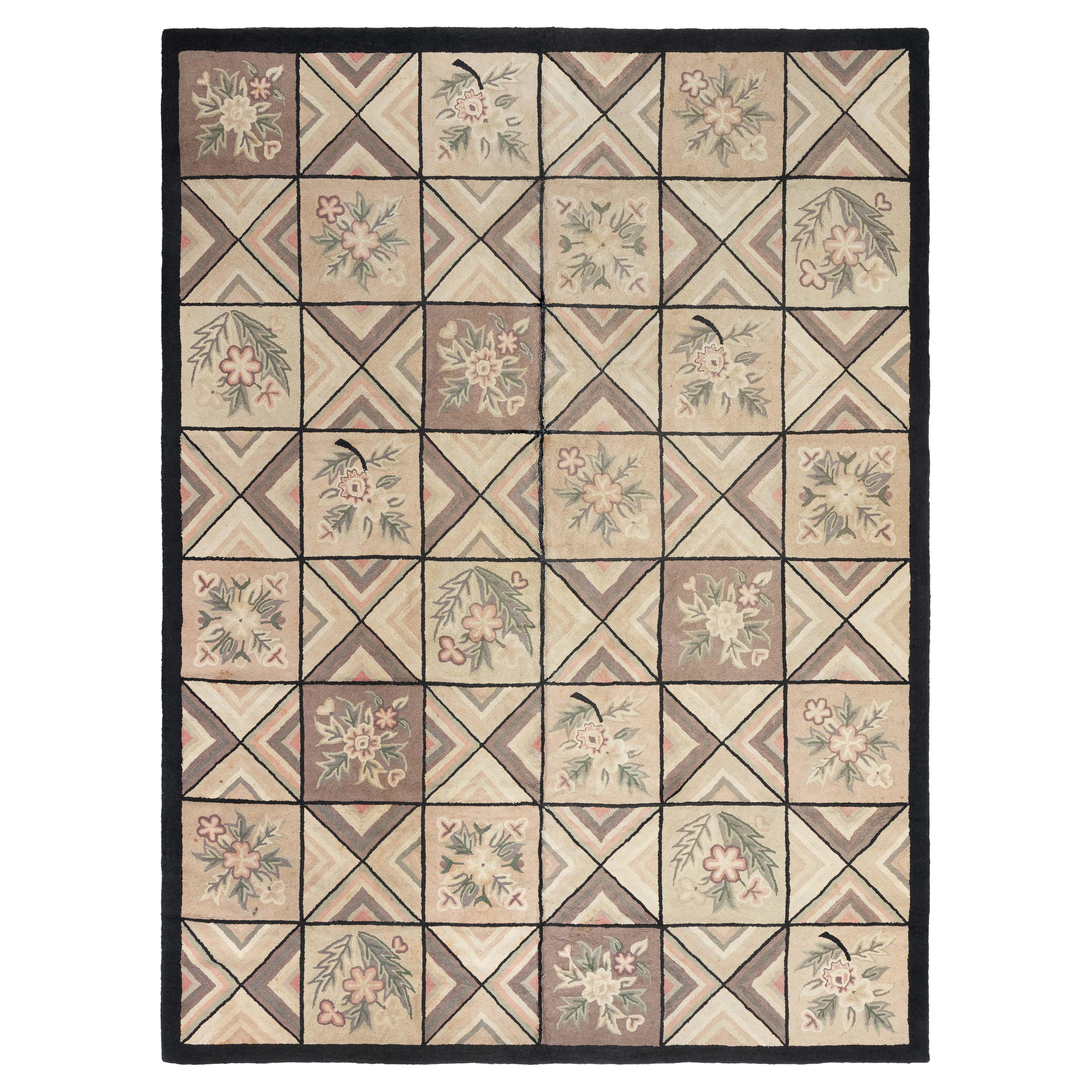 Tappeto vintage con ganci americani Doris Leslie Blau con disegno geometrico