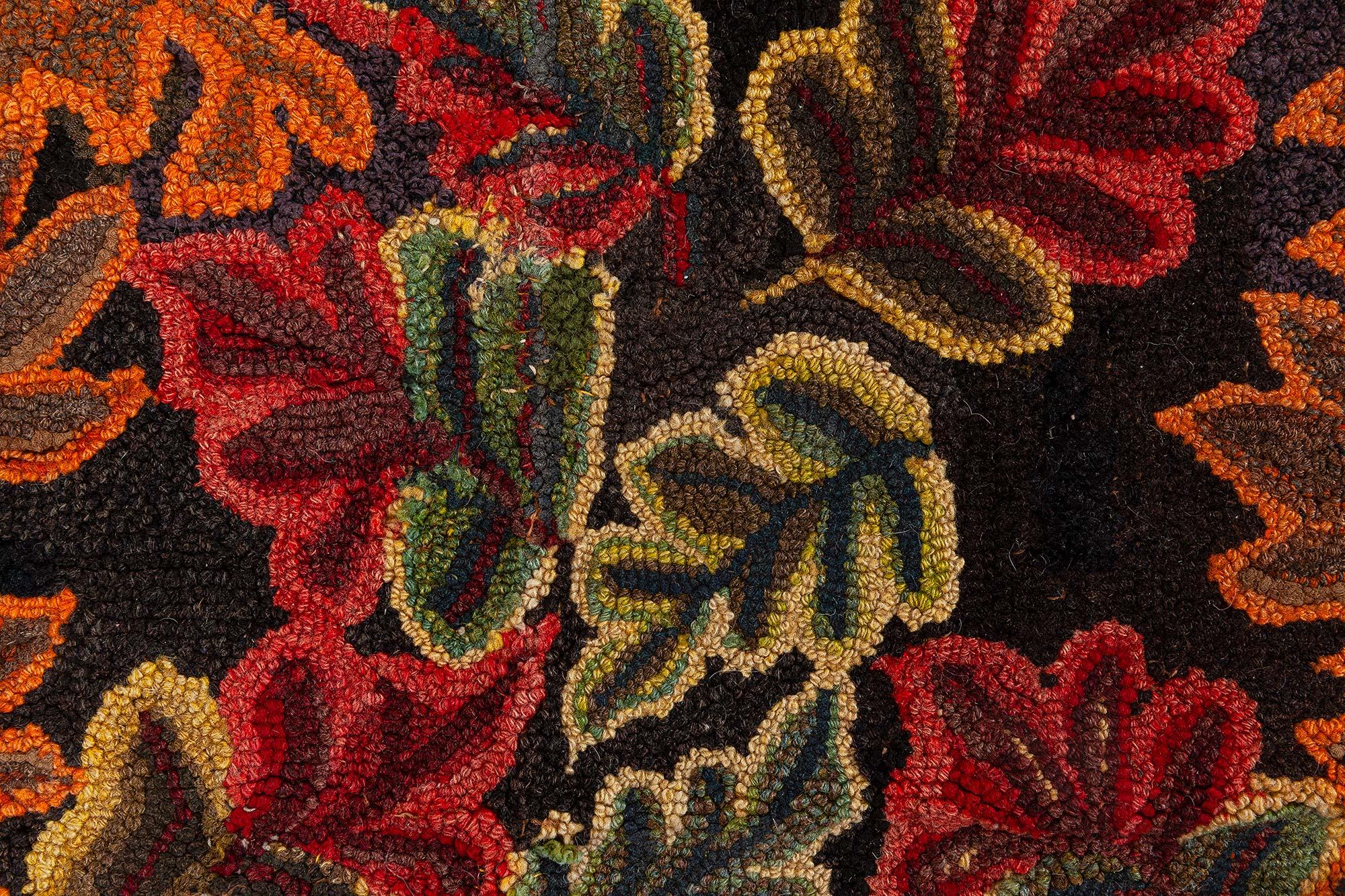 Mid-Century Modern Doris Leslie Blau Vibrant Antique American Hooked Rug For Sale