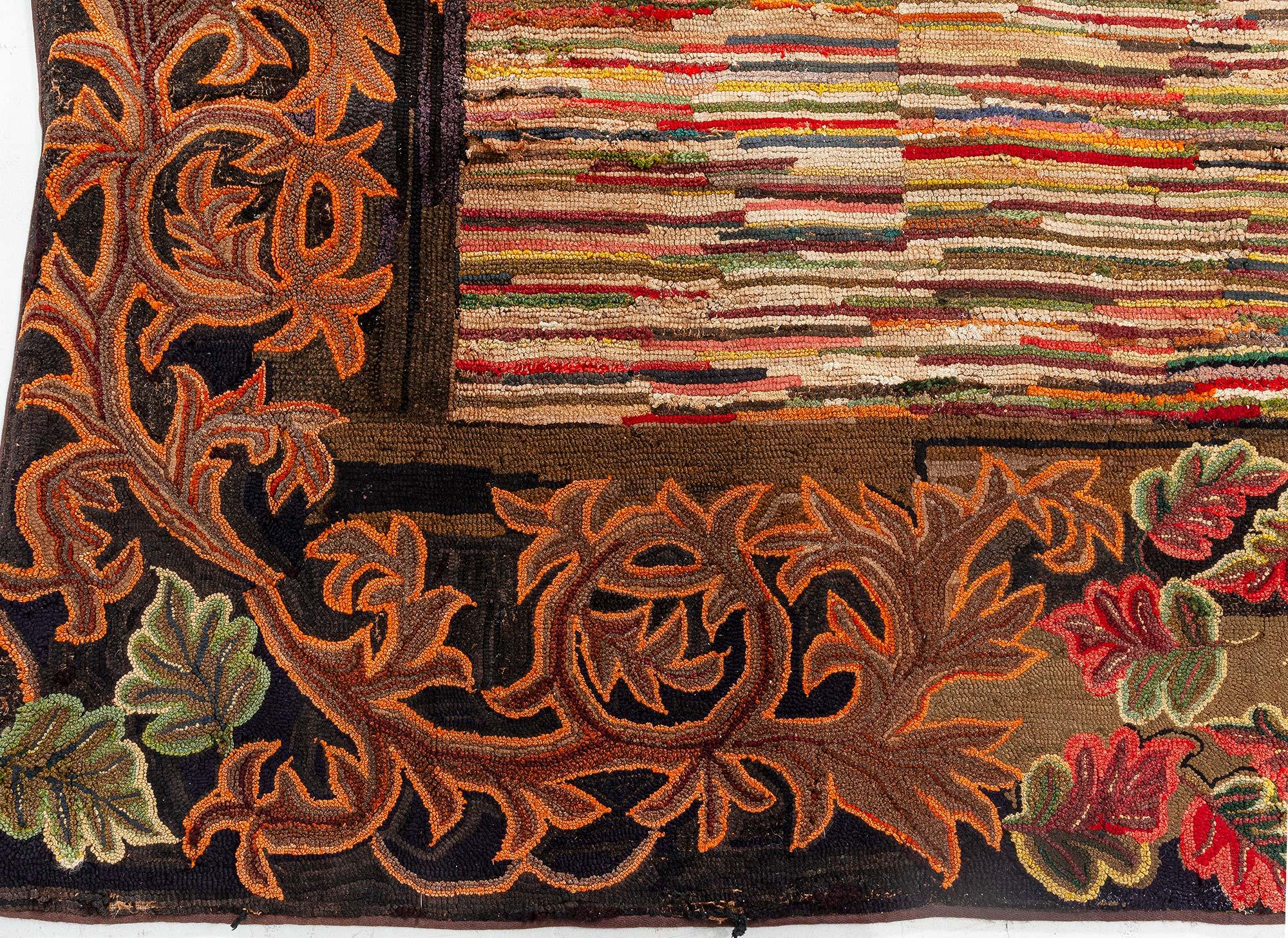 Doris Leslie Blau Vibrant Antique American Hooked Rug In Good Condition For Sale In New York, NY