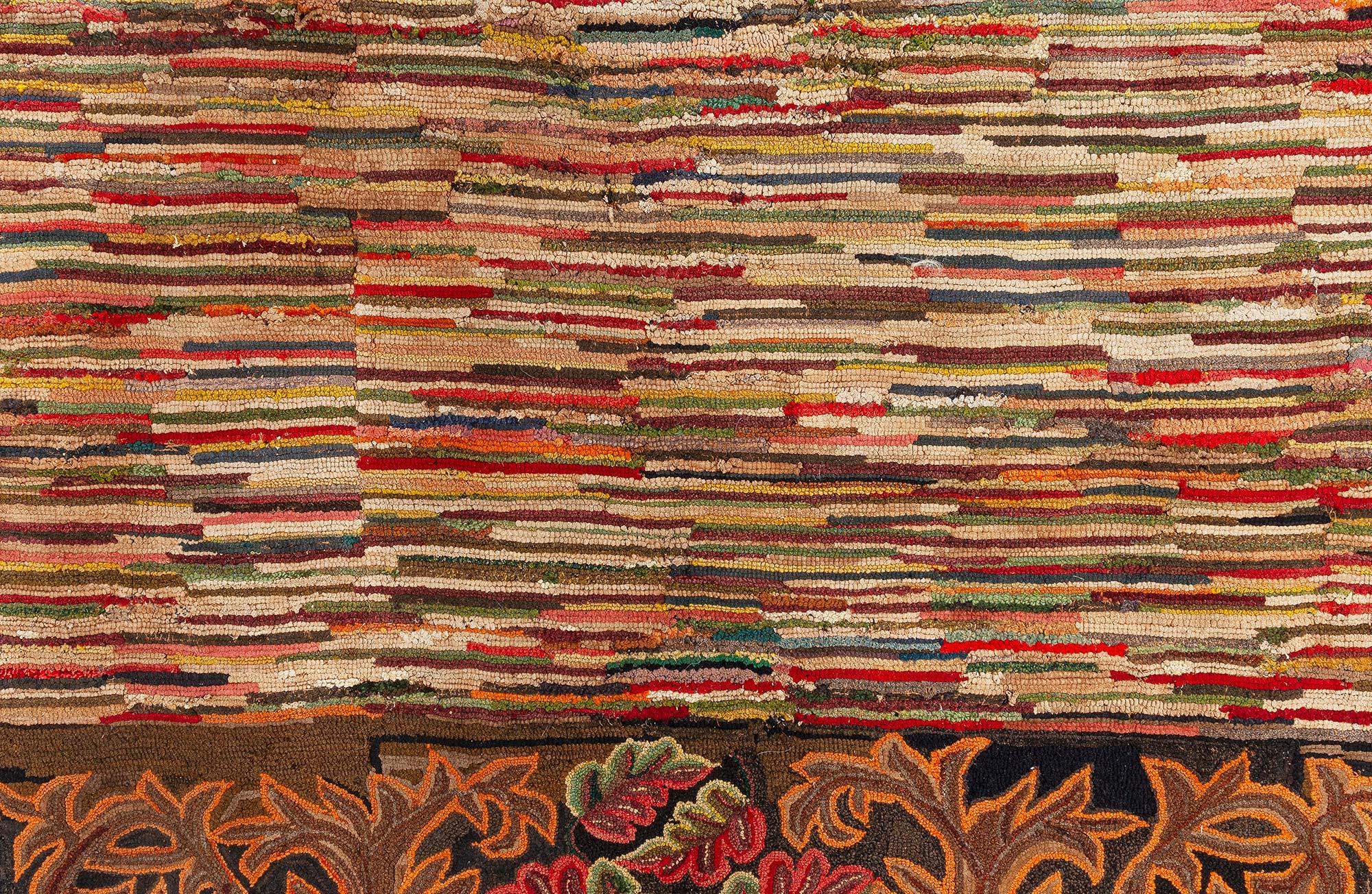 20th Century Doris Leslie Blau Vibrant Antique American Hooked Rug For Sale