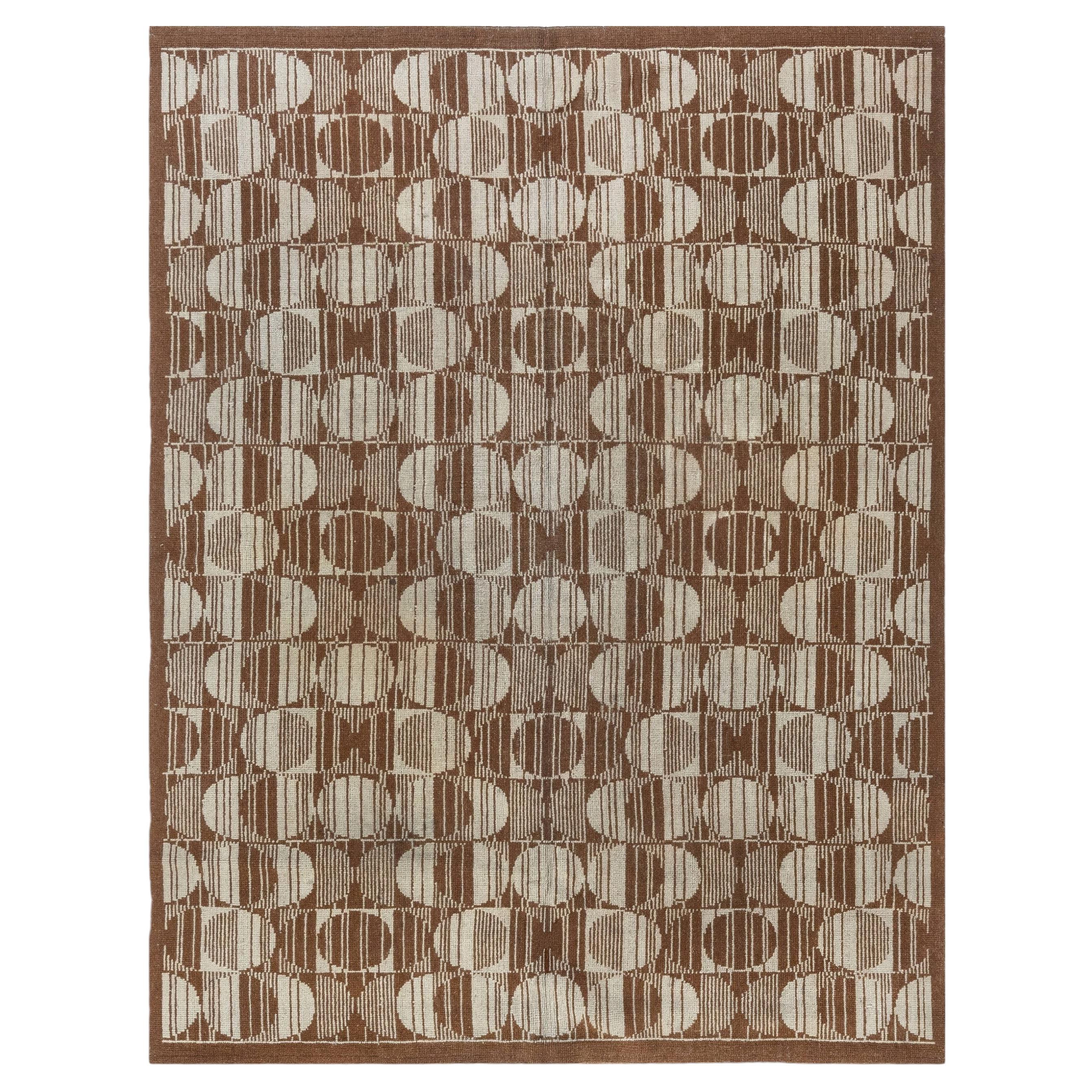 Doris Leslie Blau: Vintage-Teppich im Art-Déco-Stil mit geometrischen Mustern in Creme, Beige und Braun