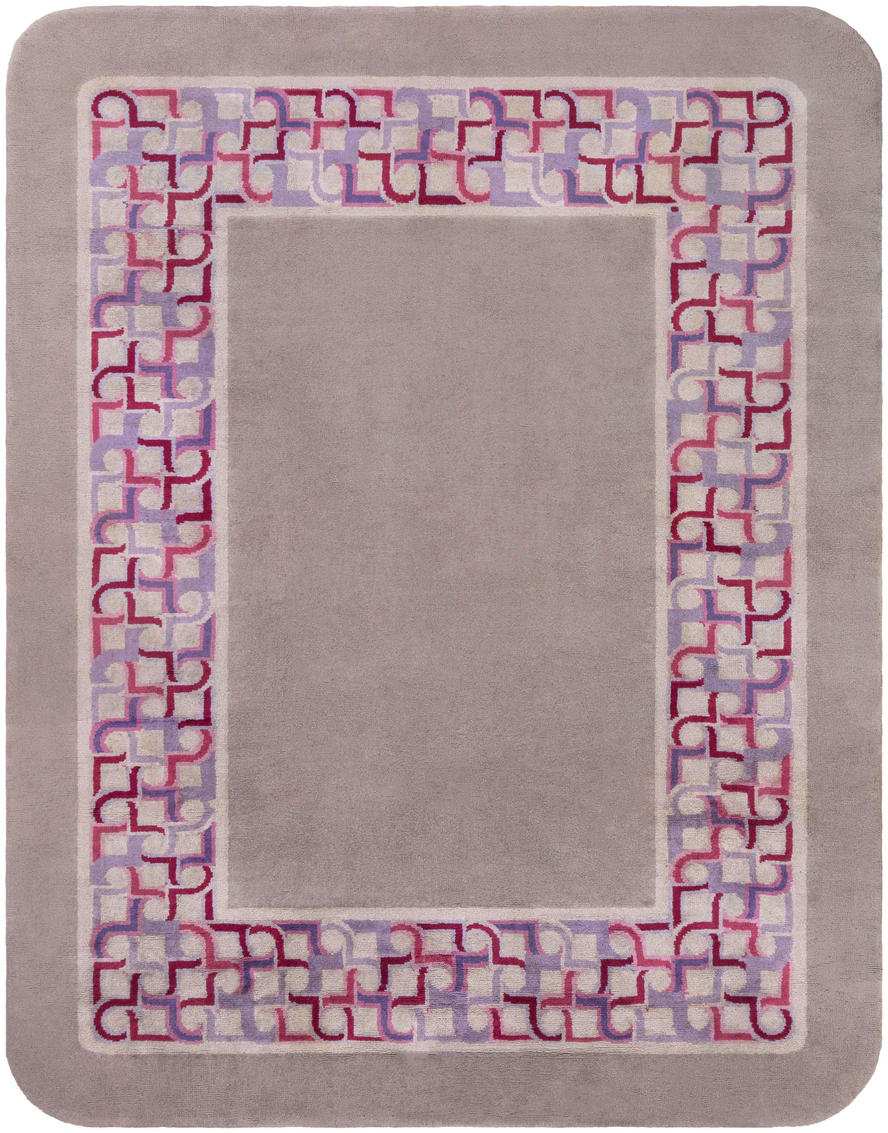 Doris Leslie Blau Vintage Art Deco Geometric Gray Carpet (Size Adjusted)