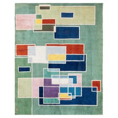 Doris Leslie Blau Vintage Art Deco Geometric Sage Rug By Mario Radice