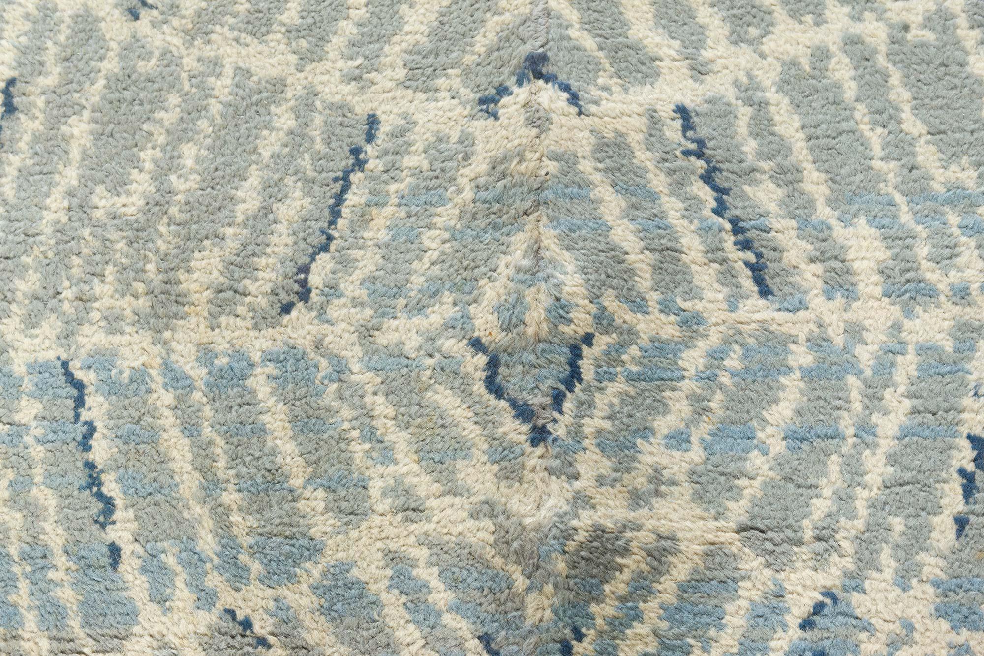 Doris Leslie Blauer Vintage Art Deco Handgefertigter Wollteppich in Blau (20. Jahrhundert) im Angebot
