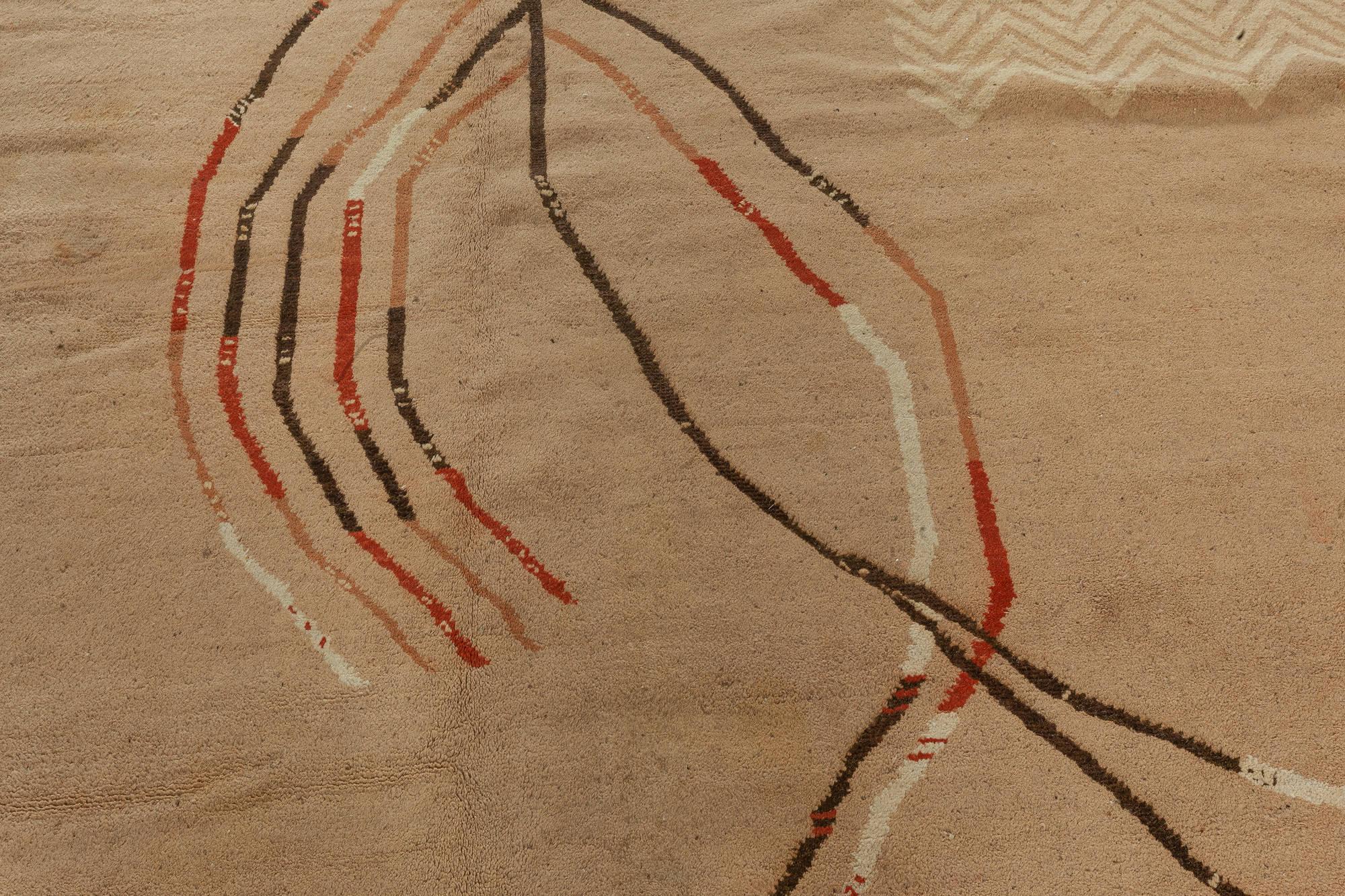 Alfombra vintage Art Decó Camel, beige, marrón de lana tejida a mano
Tamaño: 408 × 408 cm (13'5
