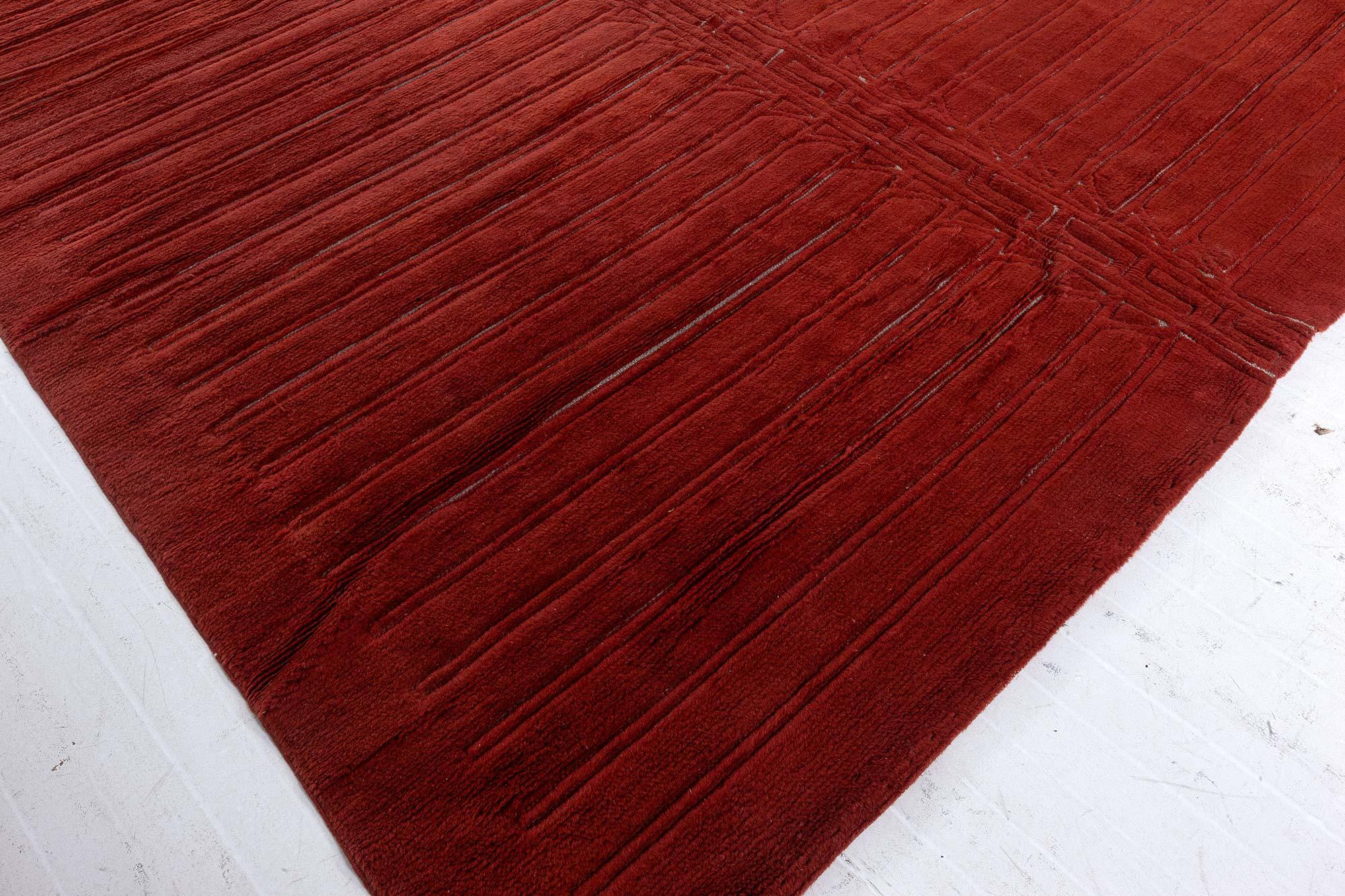Francese Tappeto Doris Leslie Blau Vintage Art Deco Rosso Tessuto a mano in lana in vendita