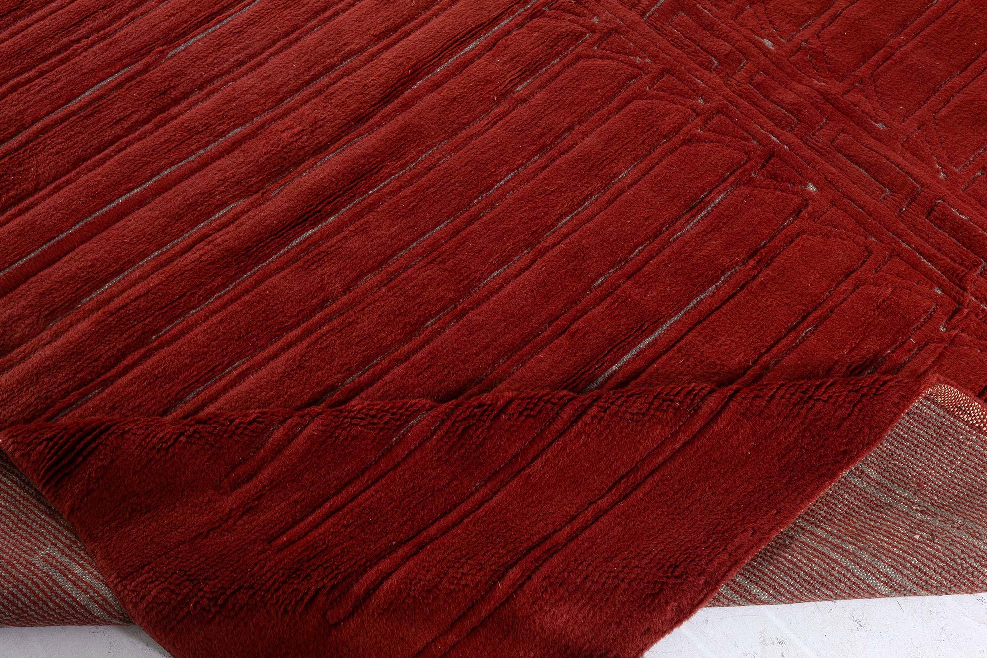 Tappeto Doris Leslie Blau Vintage Art Deco Rosso Tessuto a mano in lana In condizioni buone in vendita a New York, NY