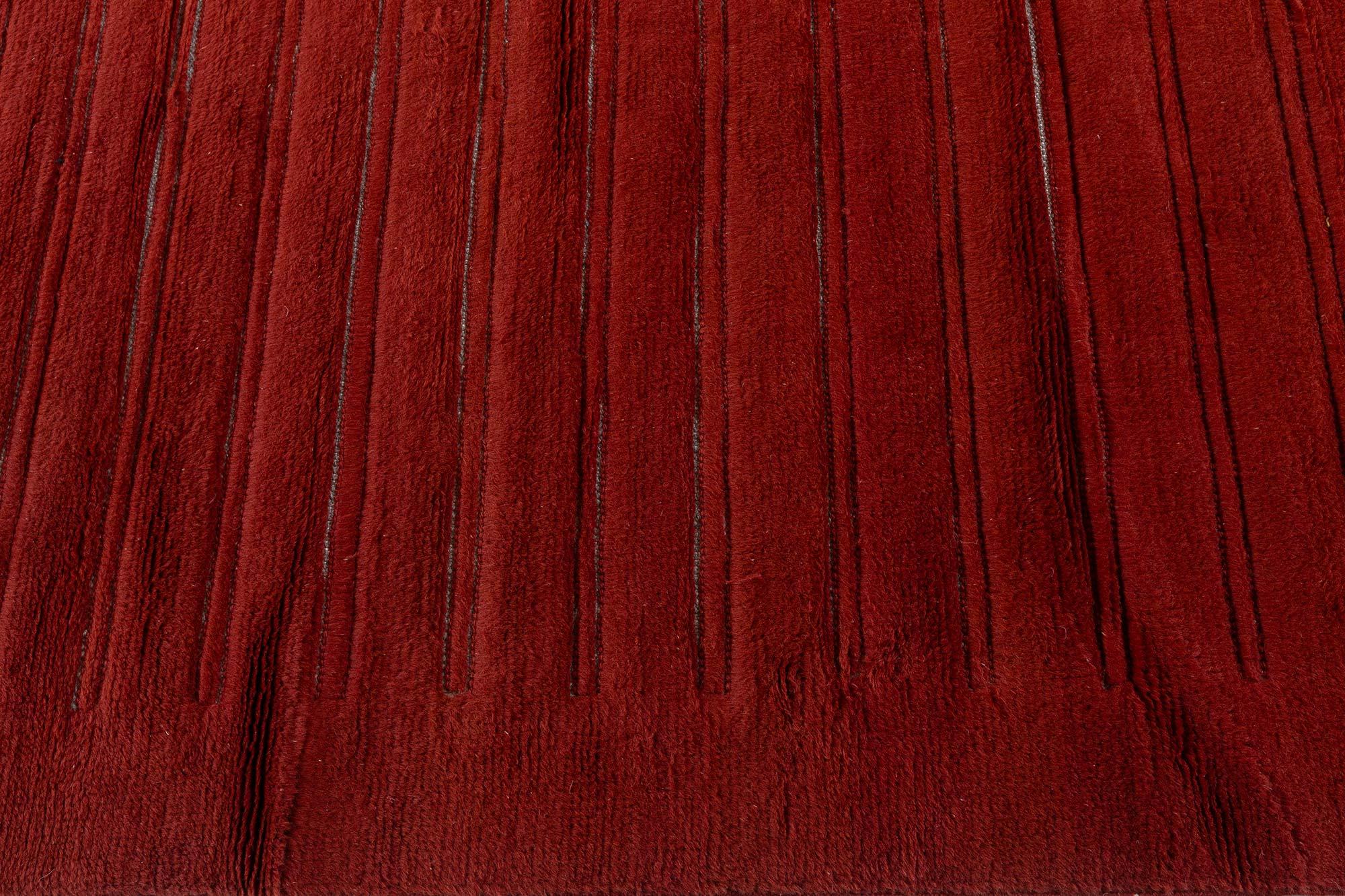 Lana Tappeto Doris Leslie Blau Vintage Art Deco Rosso Tessuto a mano in lana in vendita