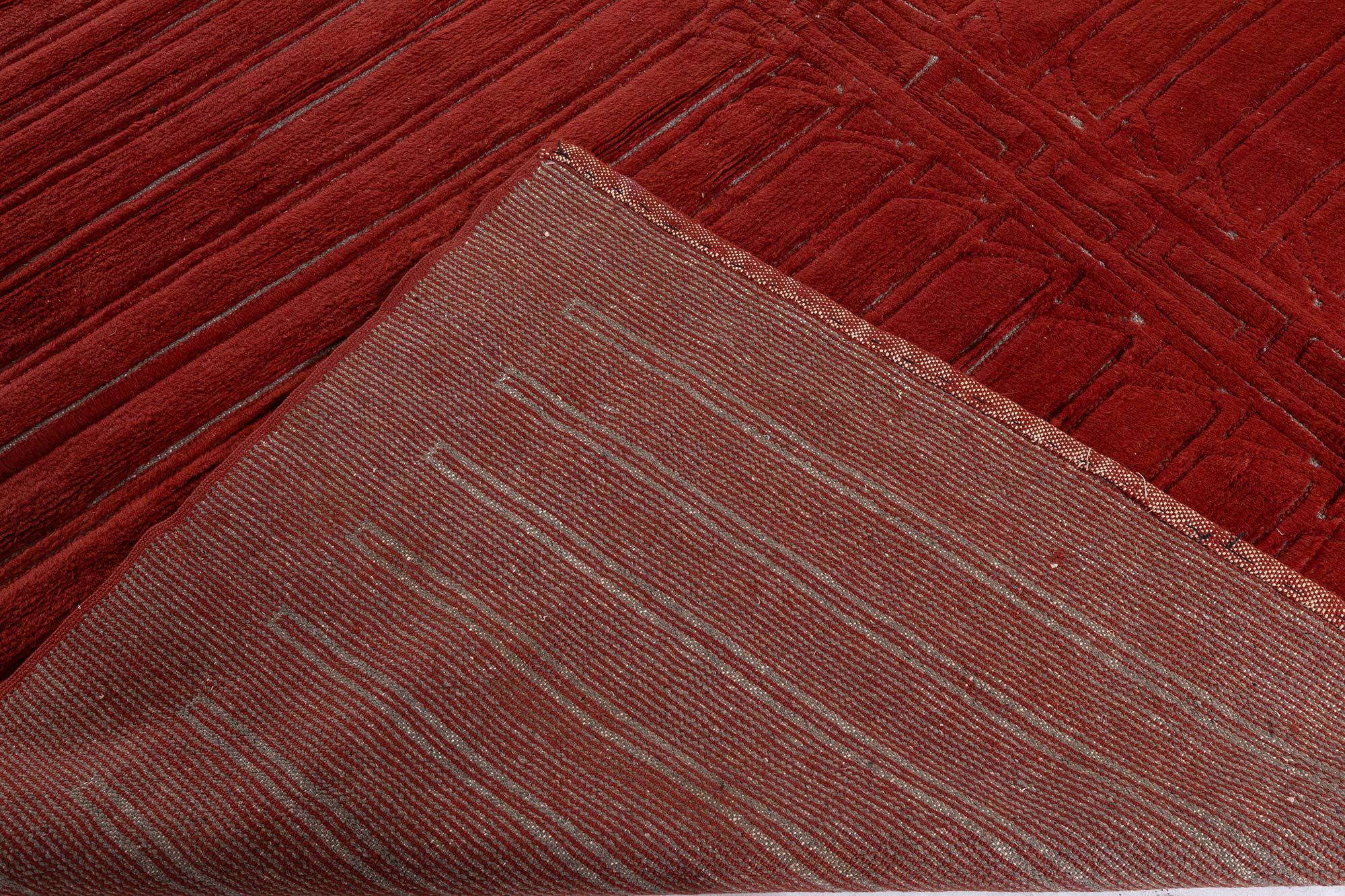 Tappeto Doris Leslie Blau Vintage Art Deco Rosso Tessuto a mano in lana in vendita 2