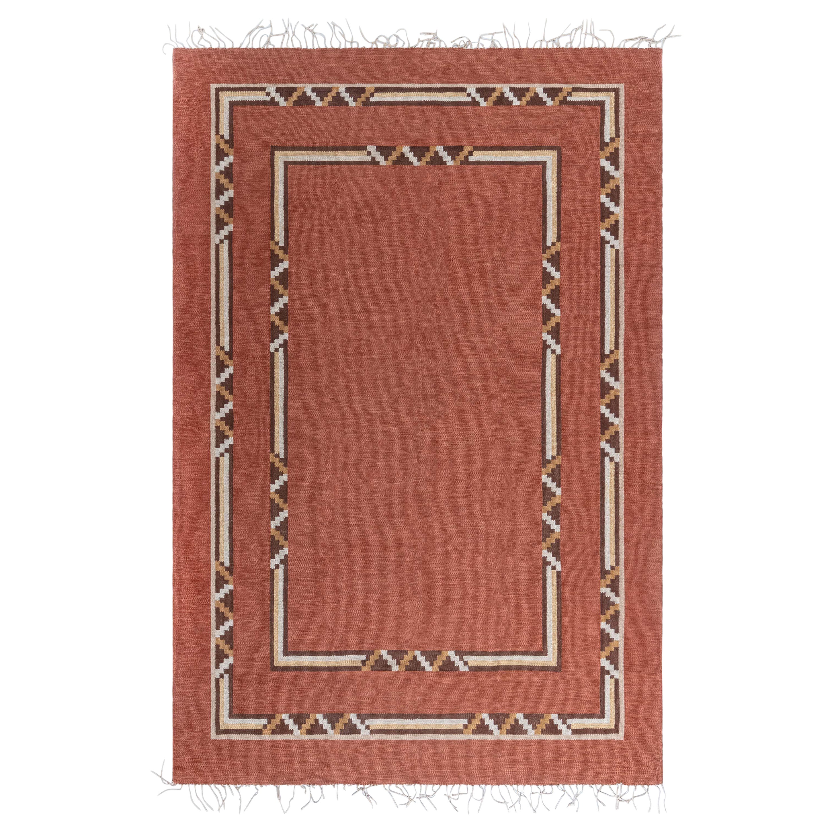 Doris Leslie Blauer schwedischer Flachgewebe-Teppich im Vintage-Art déco-Stil