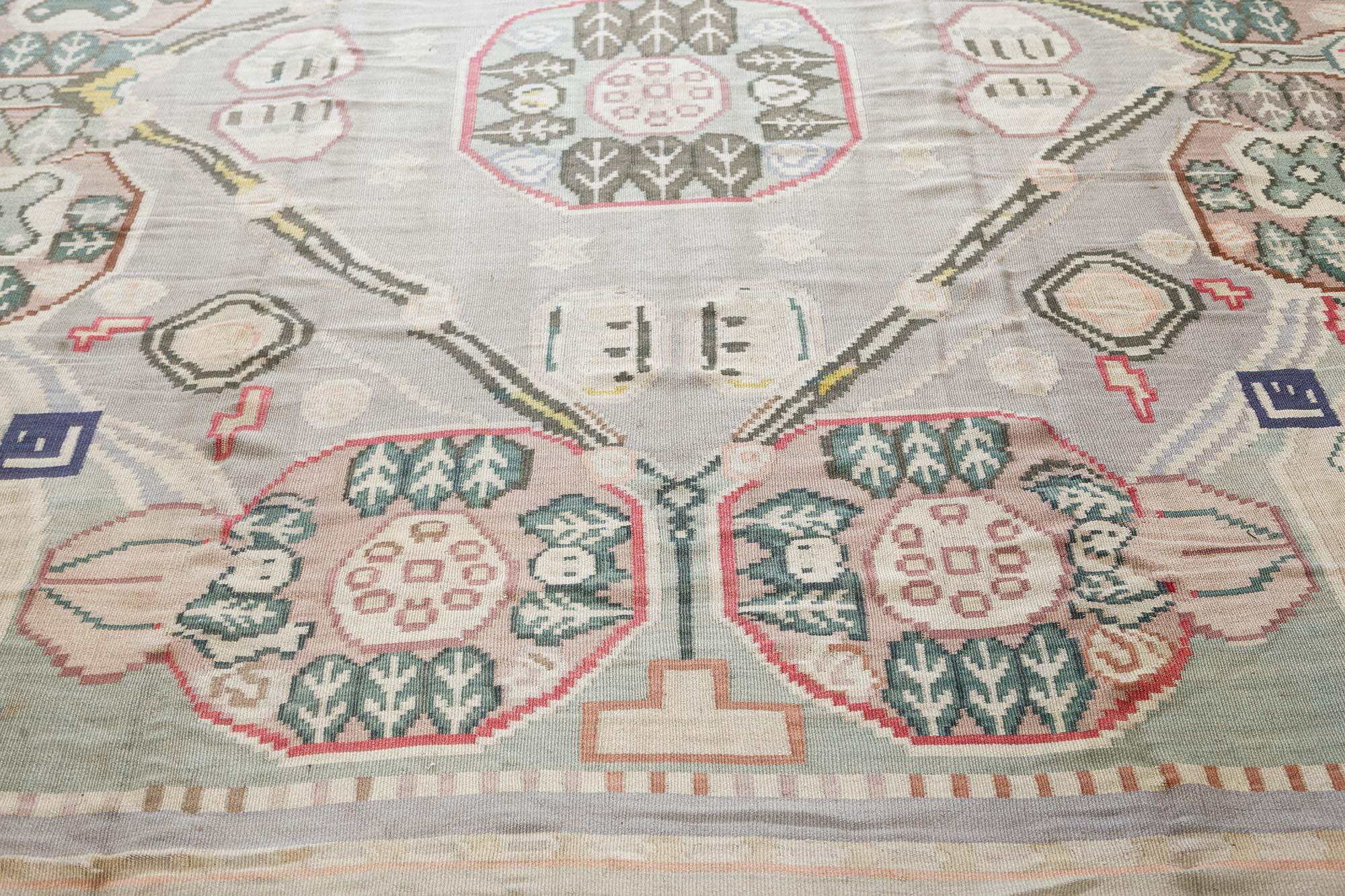 High-quality Vintage Bessarabian abstract handmade wool rug.
Size: 9'3