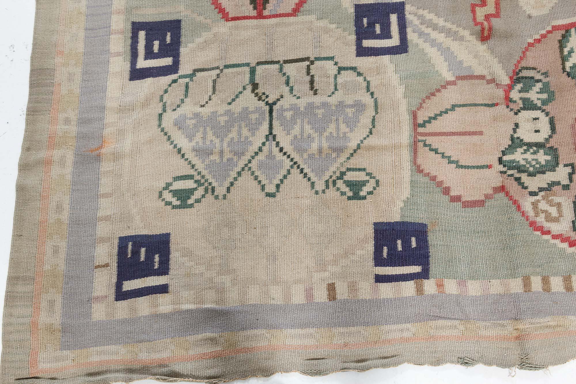 Uzbek Doris Leslie Blau Vintage Bessarabian Abstract Handmade Rug For Sale
