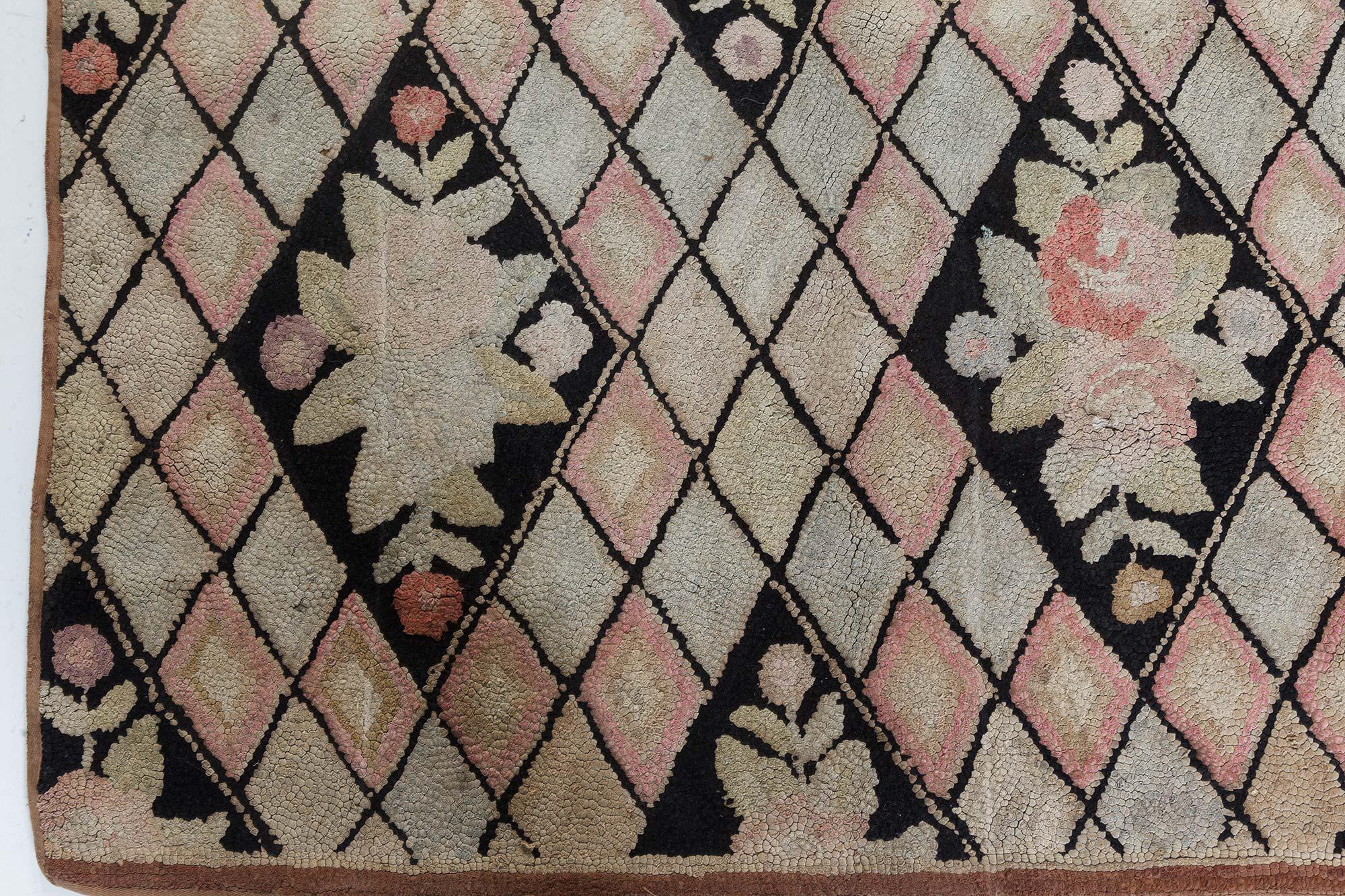 Mid-Century Modern Doris Leslie Blau Vintage Botanic Hooked Rug For Sale