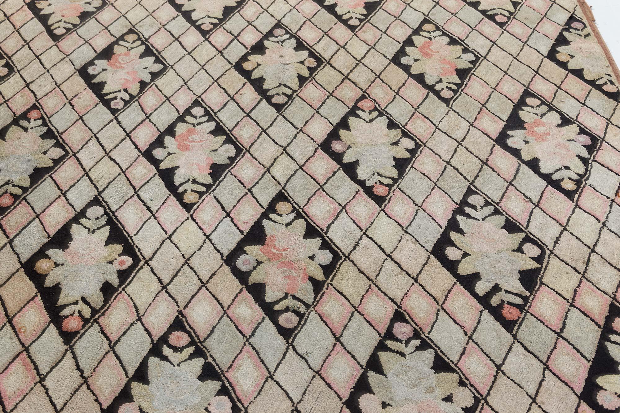 American Doris Leslie Blau Vintage Botanic Hooked Rug For Sale