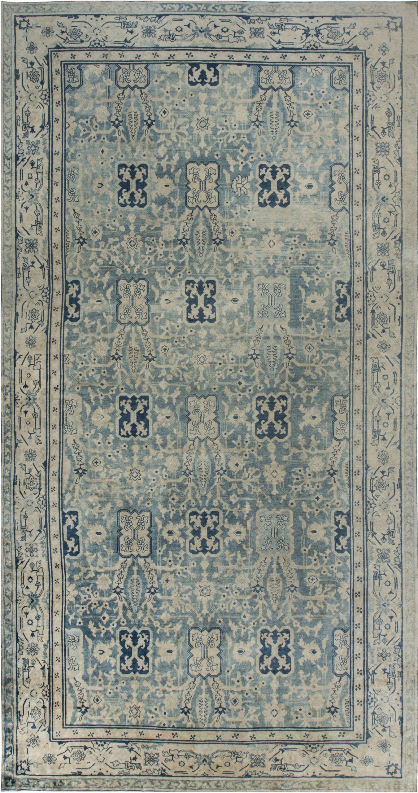 Doris Leslie Blau Vintage Chinese Abstract Cream Beige Hand-Knotted Wool Rug