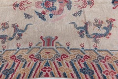 Doris Leslie Blau Vintage Chinese Abstract Cream Beige Silk Rug Dragon Design