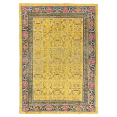 Doris Leslie Blau Vintage Chinese Abstract Yellow Hand-Knotted Silk Rug