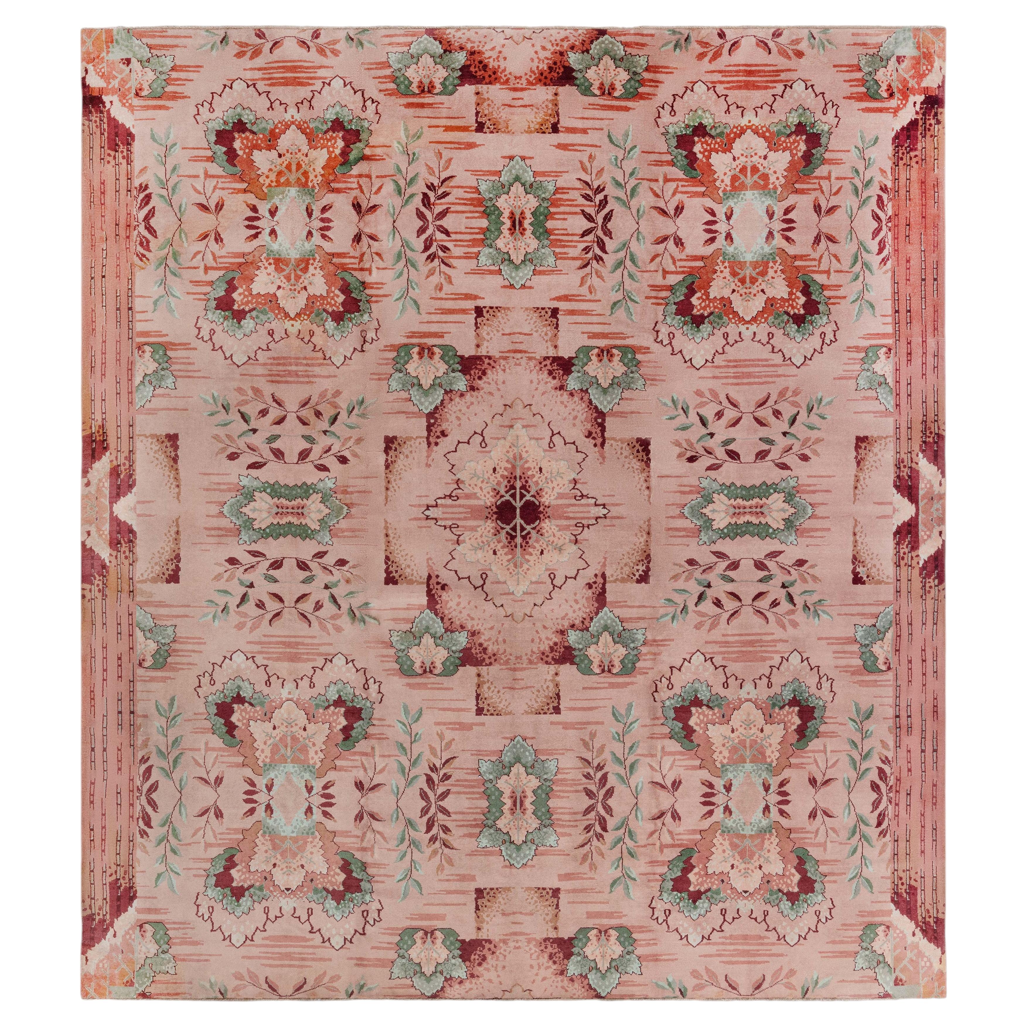 Doris Leslie Blau: Vintage-Teppich im chinesischen Art-déco-Stil, abstrakt, altrosa, handgeknüpft