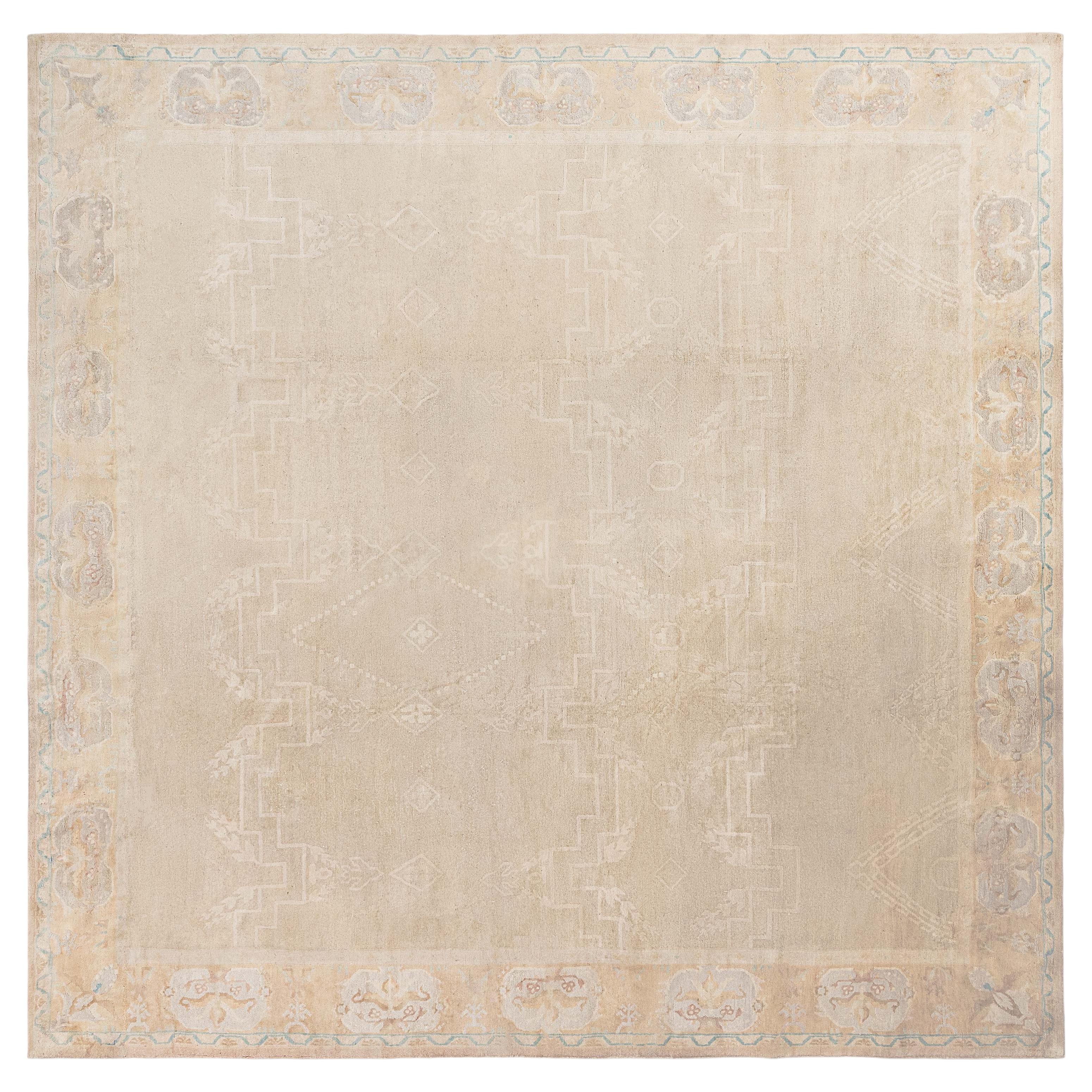 Doris Leslie Blau Vintage Chinese Art Deco Beige Carpet (Size Adjusted)