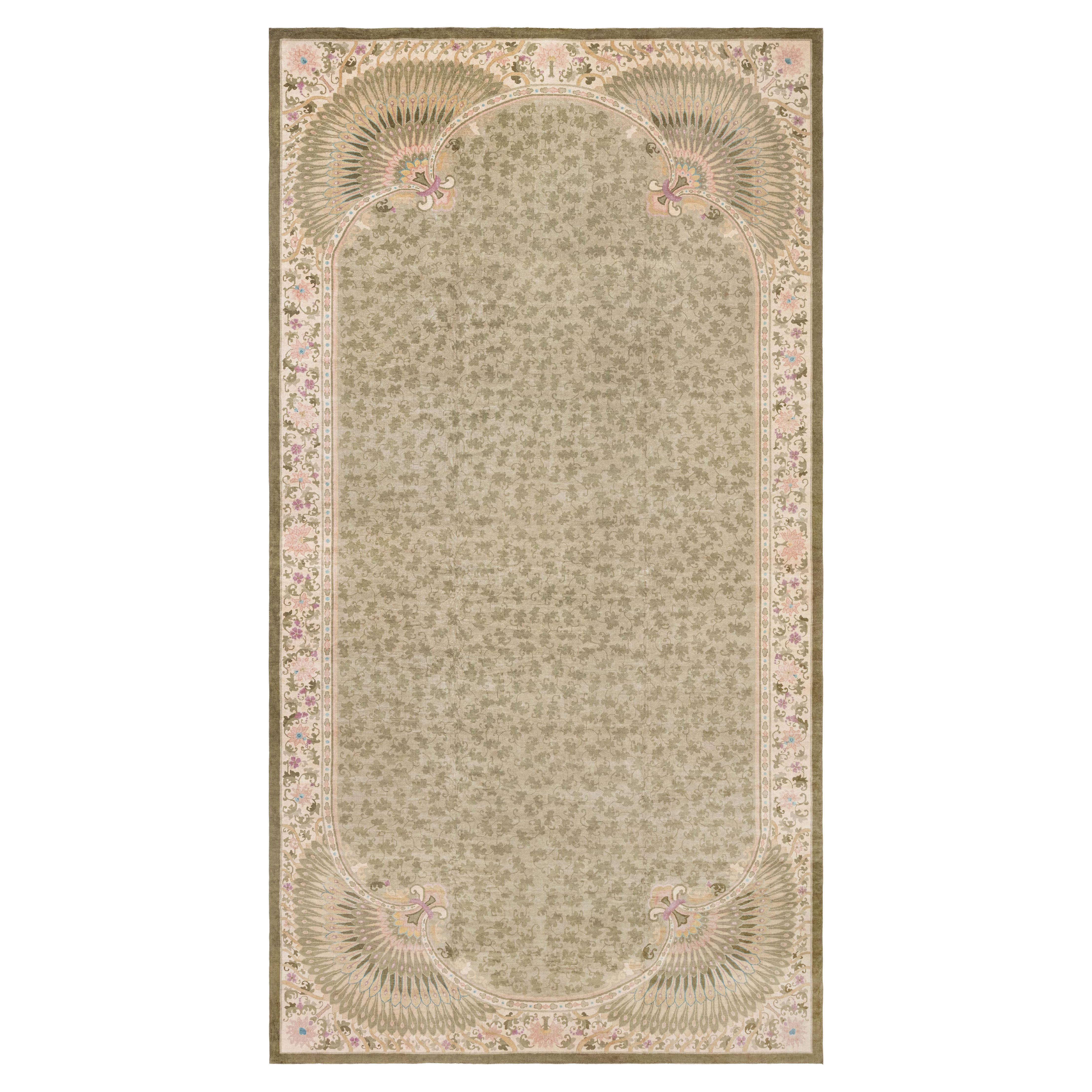 Doris Leslie Blau Vintage Chinese Art Deco Botanic Wool Rug For Sale