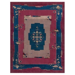 Doris Leslie Blau Vintage Chinese Art Deco Floral Cream Beige Hand-Knotted Rug