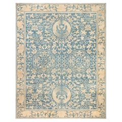 Tappeto vintage in lana annodato a mano di Doris Leslie Blau, in stile Art Déco cinese, con motivi floreali color avorio